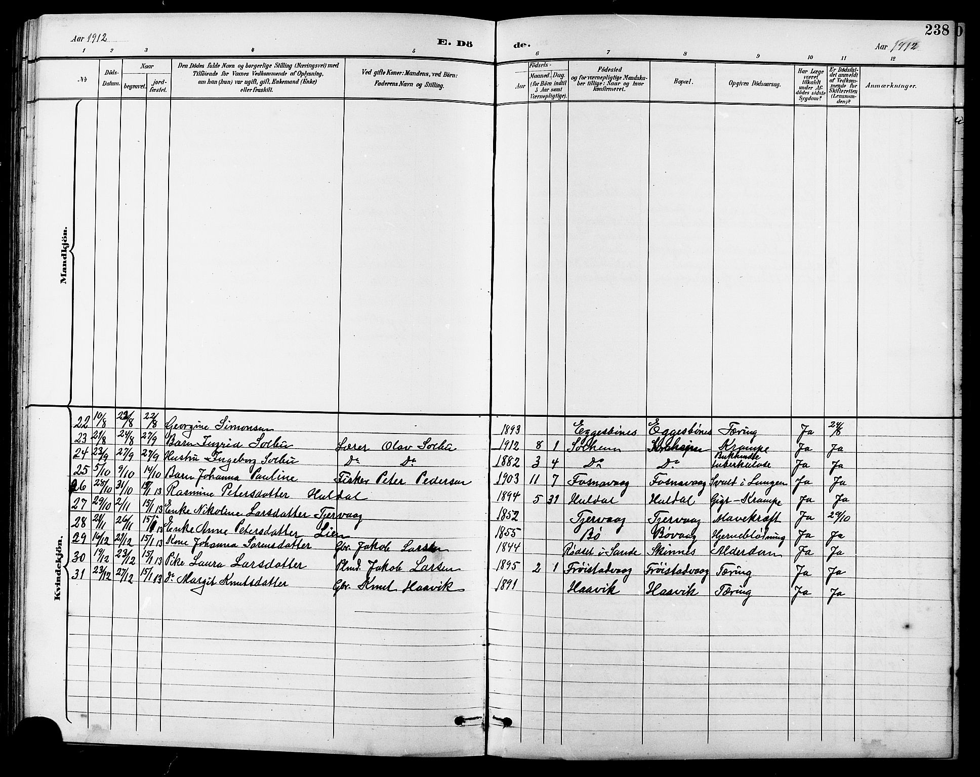 Ministerialprotokoller, klokkerbøker og fødselsregistre - Møre og Romsdal, AV/SAT-A-1454/507/L0082: Parish register (copy) no. 507C05, 1896-1914, p. 238