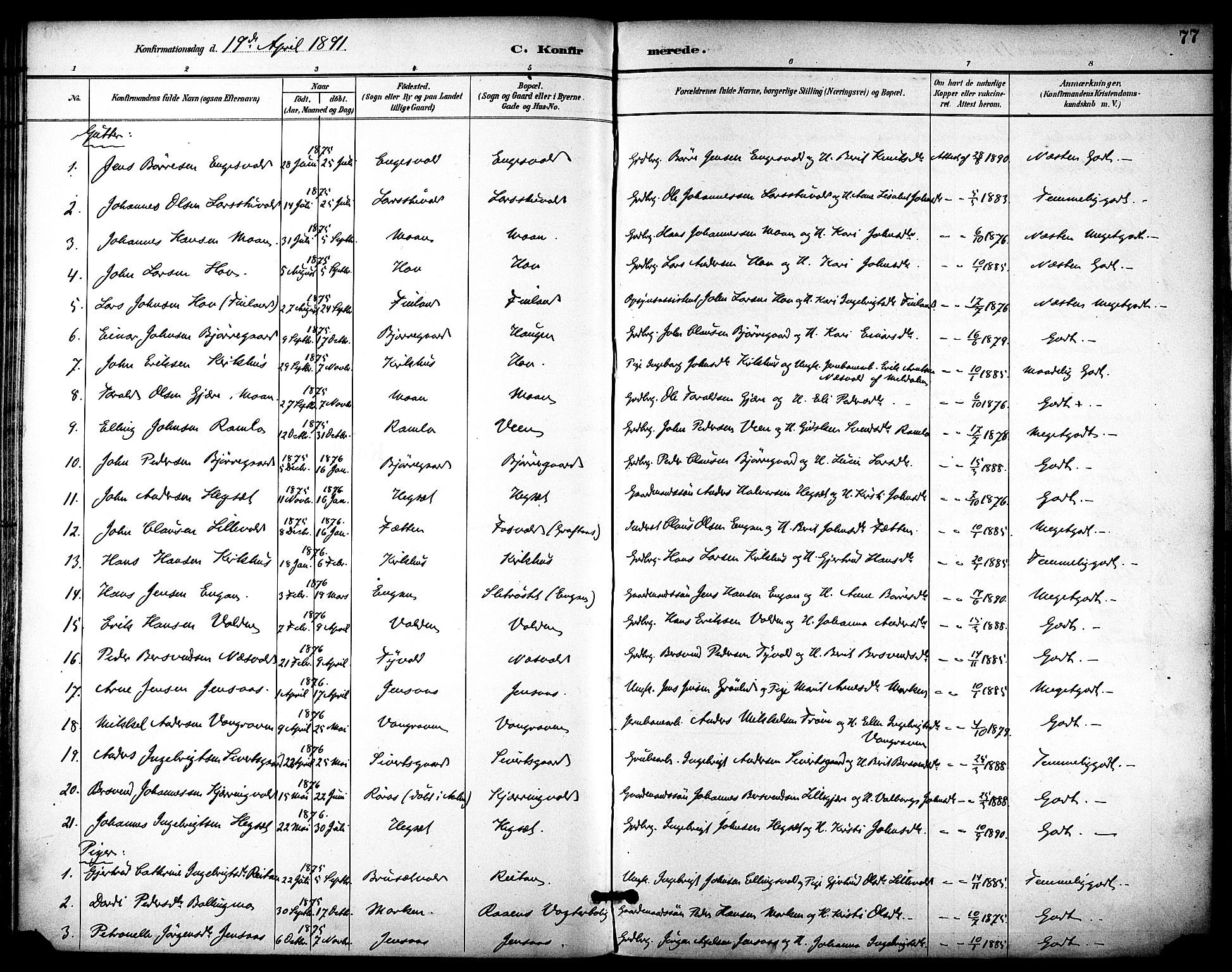 Ministerialprotokoller, klokkerbøker og fødselsregistre - Sør-Trøndelag, SAT/A-1456/686/L0984: Parish register (official) no. 686A02, 1891-1906, p. 77