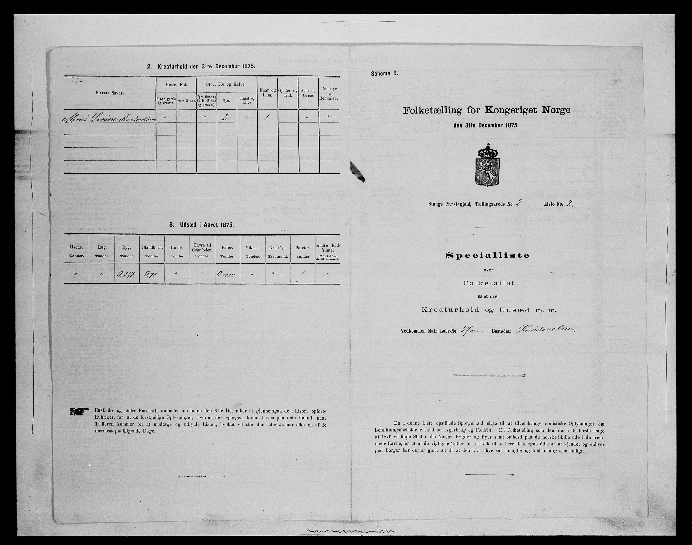 SAH, 1875 census for 0417P Stange, 1875, p. 284