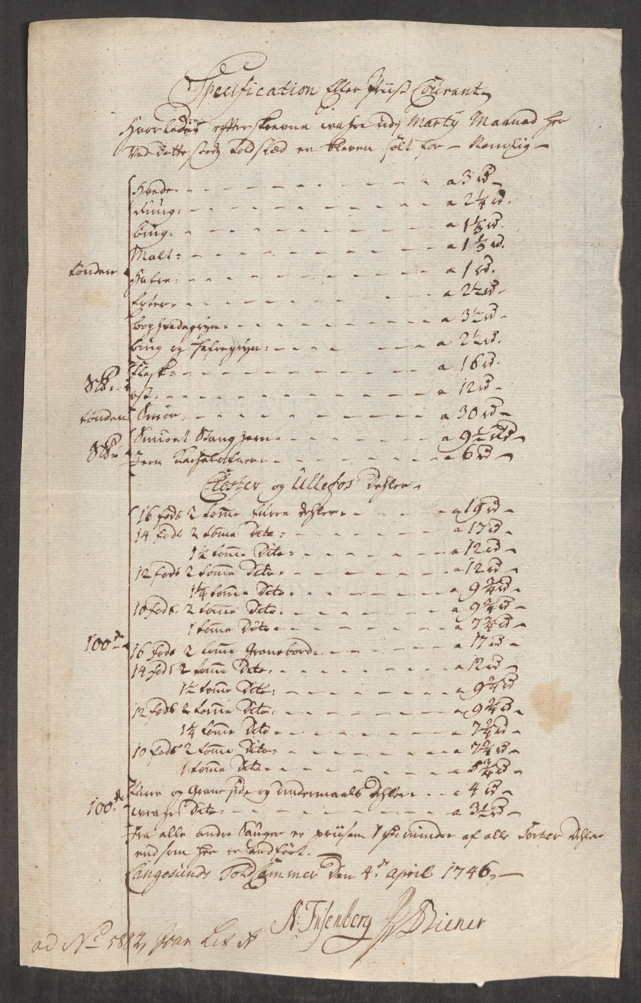 Rentekammeret inntil 1814, Realistisk ordnet avdeling, RA/EA-4070/Oe/L0003: [Ø1]: Priskuranter, 1745-1748, p. 360