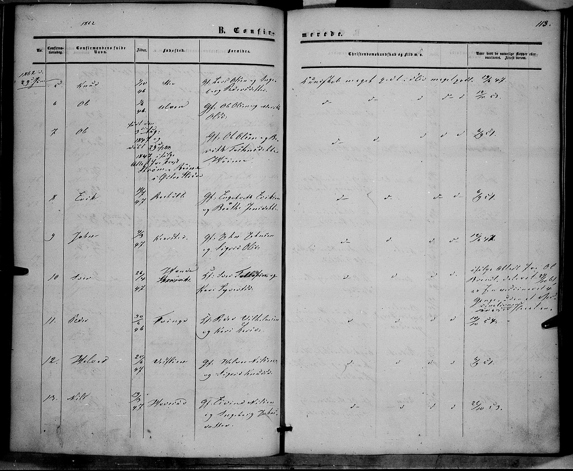 Vestre Slidre prestekontor, SAH/PREST-136/H/Ha/Haa/L0002: Parish register (official) no. 2, 1856-1864, p. 113