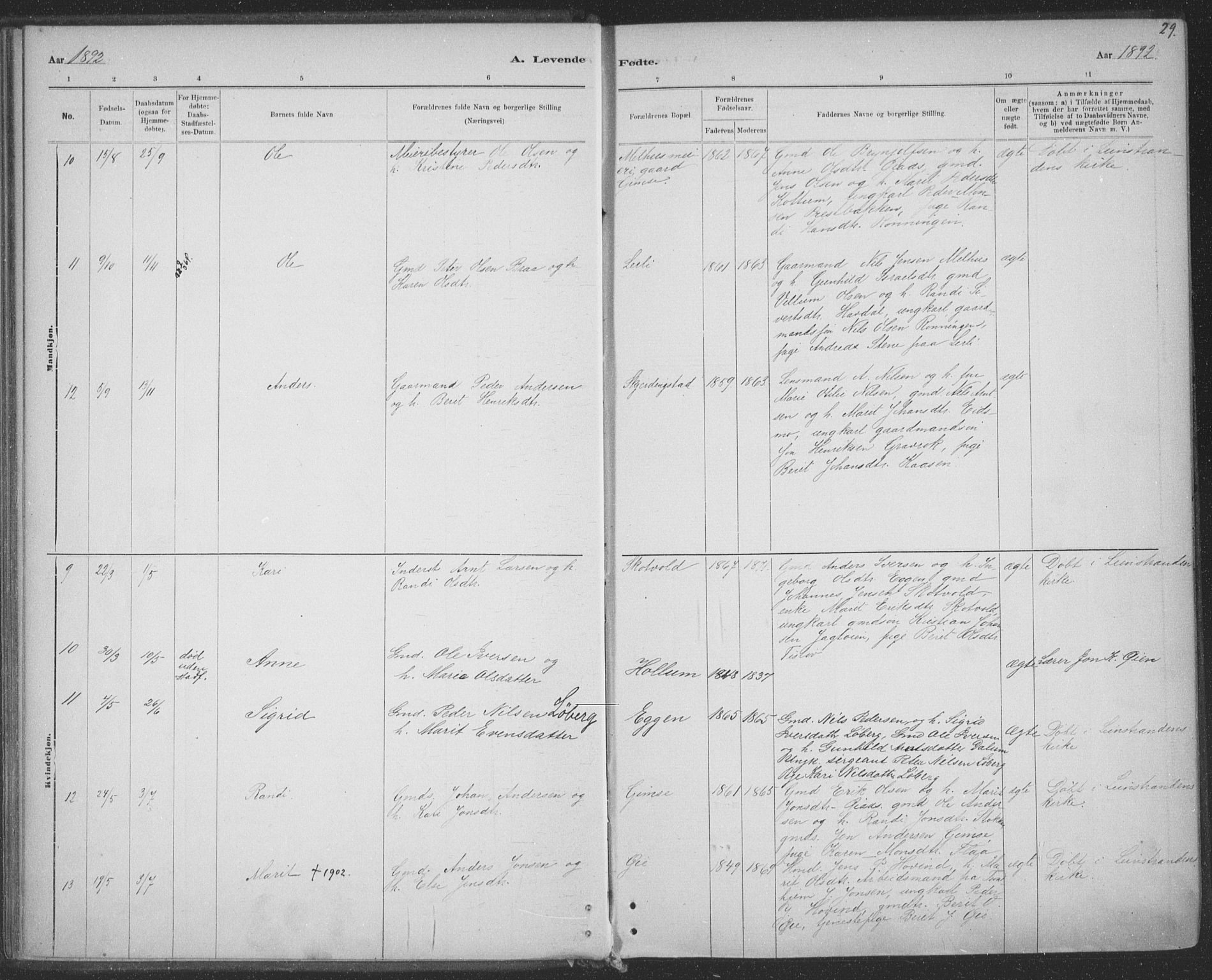 Ministerialprotokoller, klokkerbøker og fødselsregistre - Sør-Trøndelag, AV/SAT-A-1456/691/L1085: Parish register (official) no. 691A17, 1887-1908, p. 29