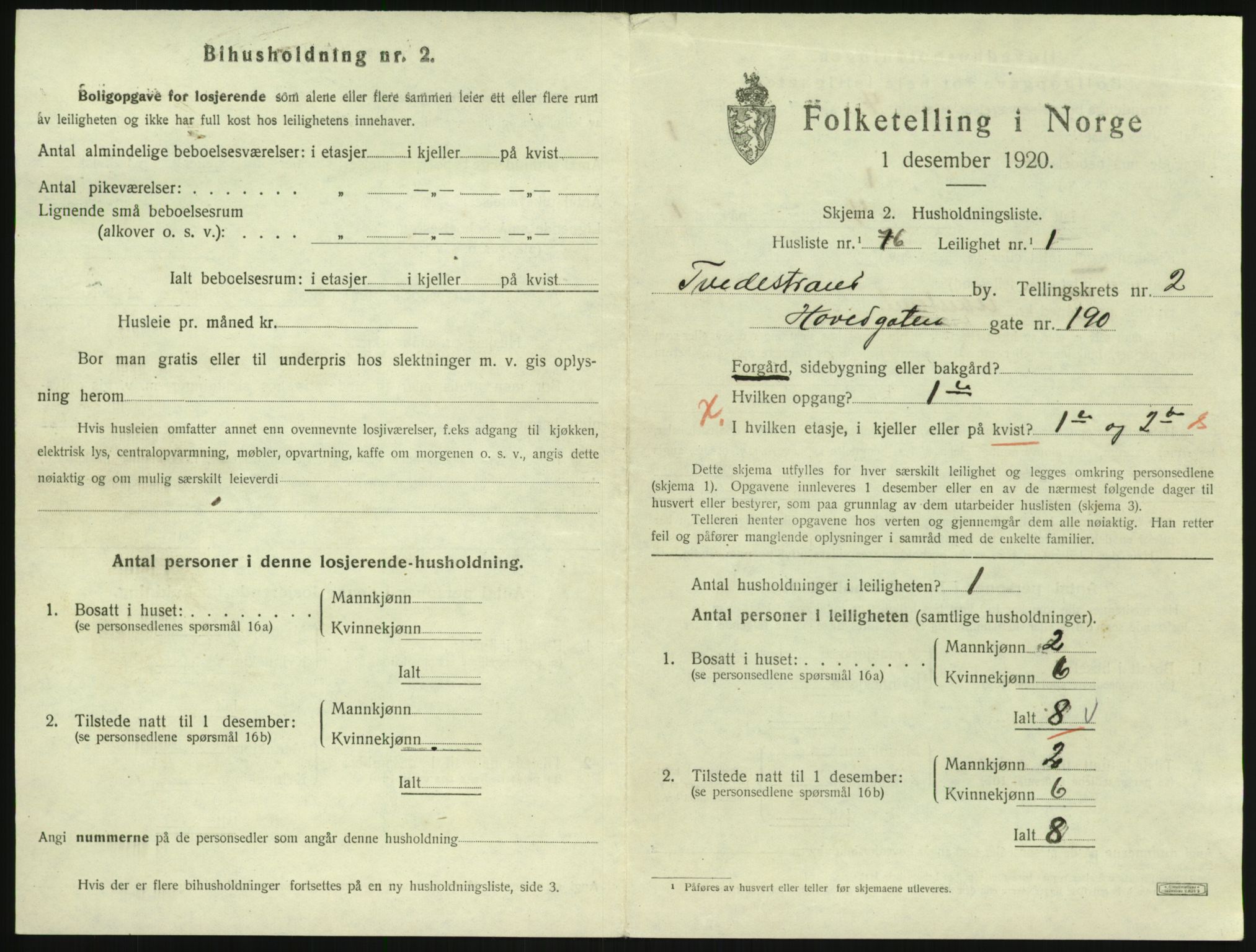 SAK, 1920 census for Tvedestrand, 1920, p. 1141