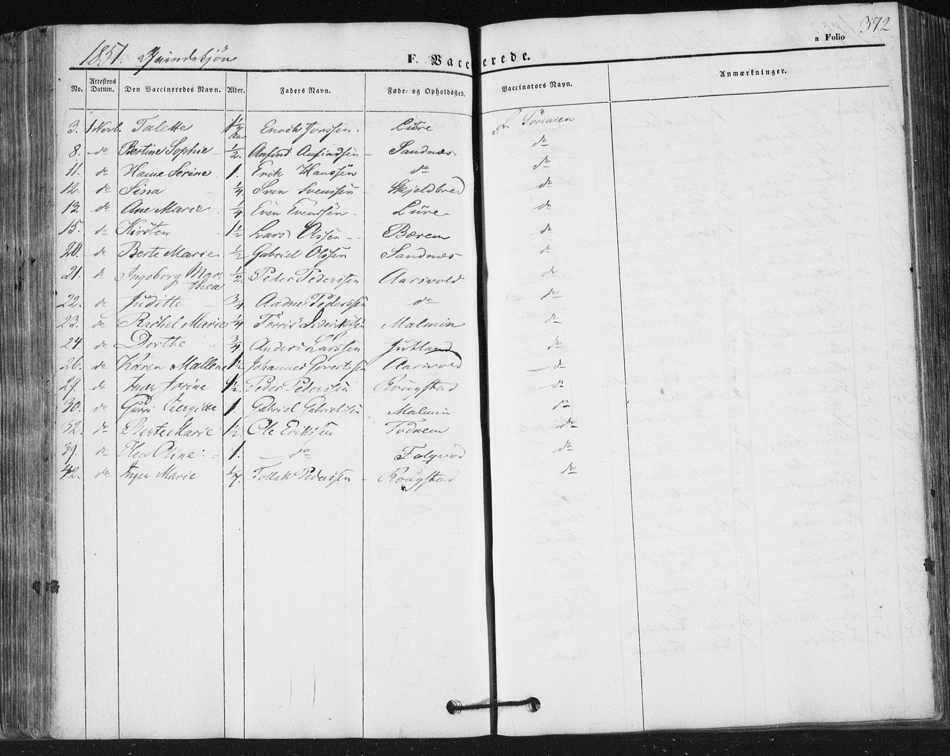 Høyland sokneprestkontor, SAST/A-101799/001/30BA/L0008: Parish register (official) no. A 8, 1841-1856, p. 372