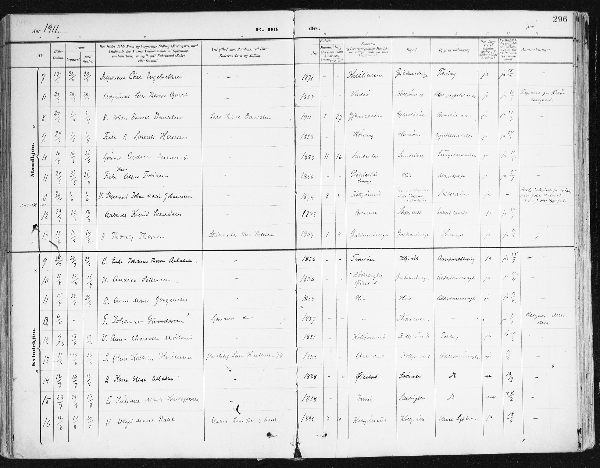 Hisøy sokneprestkontor, SAK/1111-0020/F/Fa/L0004: Parish register (official) no. A 4, 1895-1917, p. 296
