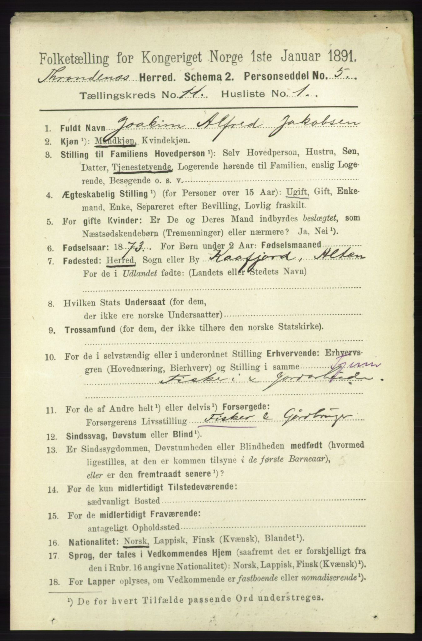 RA, 1891 census for 1914 Trondenes, 1891, p. 8003