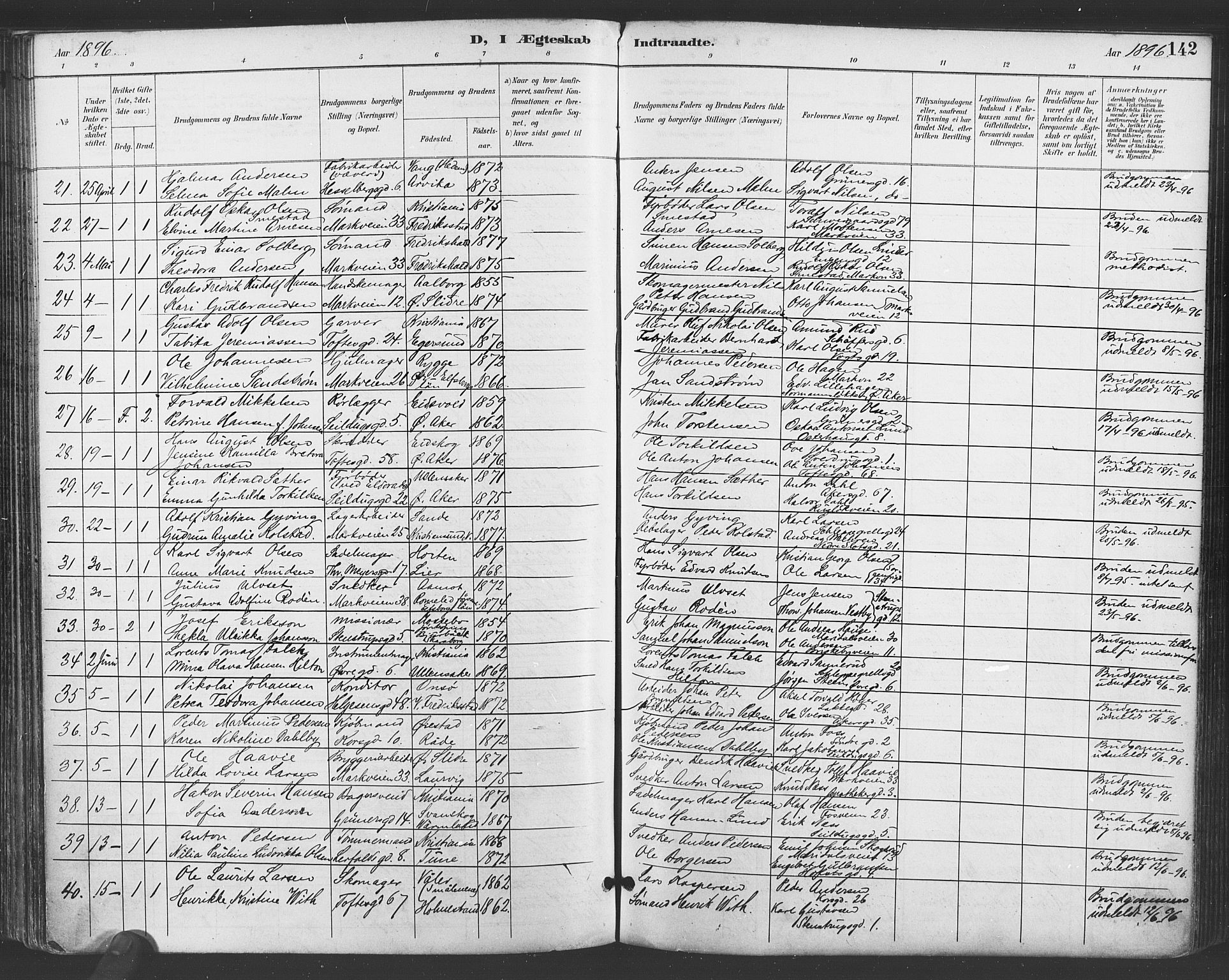 Paulus prestekontor Kirkebøker, SAO/A-10871/F/Fa/L0009: Parish register (official) no. 9, 1891-1901, p. 142