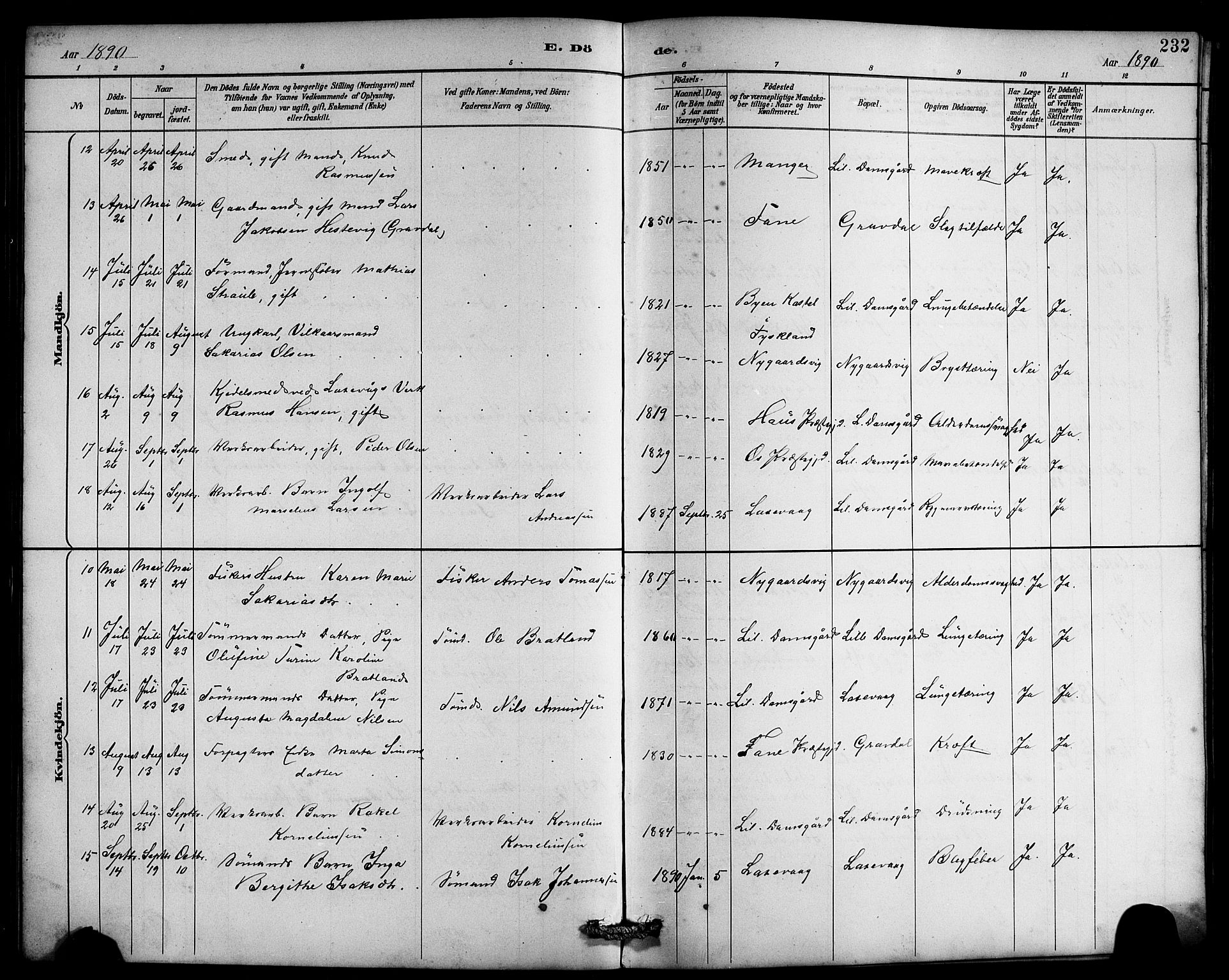 Laksevåg Sokneprestembete, SAB/A-76501/H/Ha/Hab/Haba/L0003: Parish register (copy) no. A 3, 1887-1899, p. 232