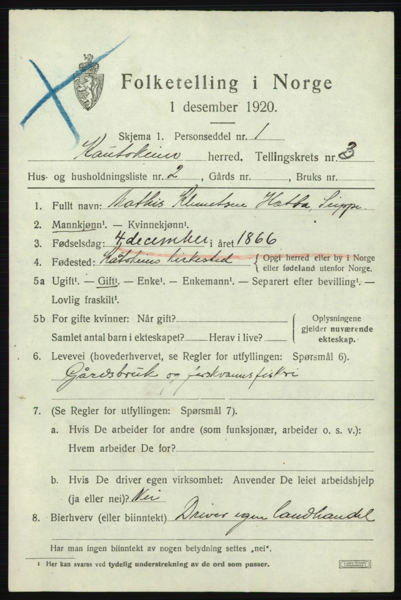 SATØ, 1920 census for Kautokeino, 1920, p. 1425