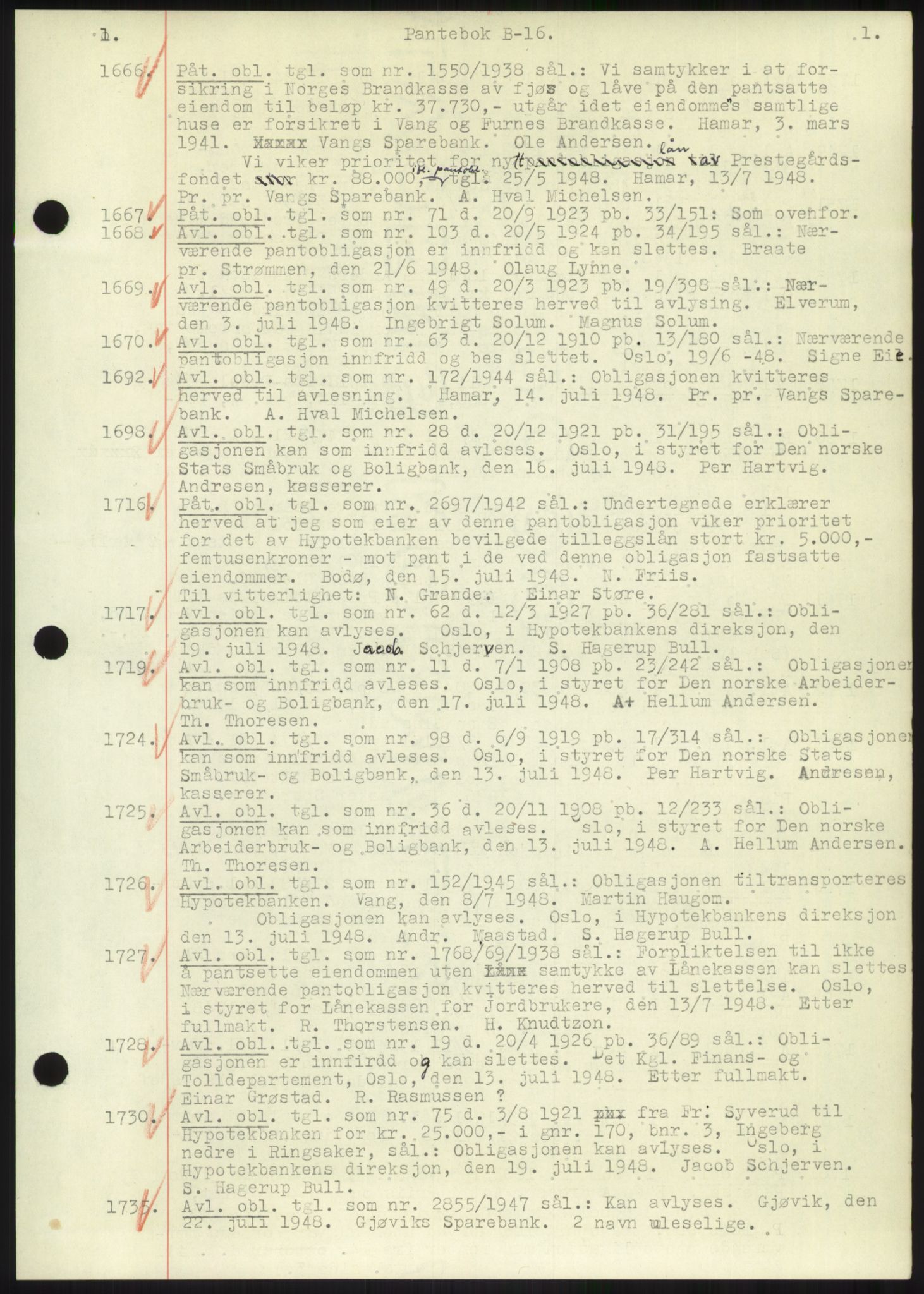 Nord-Hedmark sorenskriveri, SAH/TING-012/H/Hb/Hbf/L0016: Mortgage book no. B16, 1948-1948, Diary no: : 1666/1948