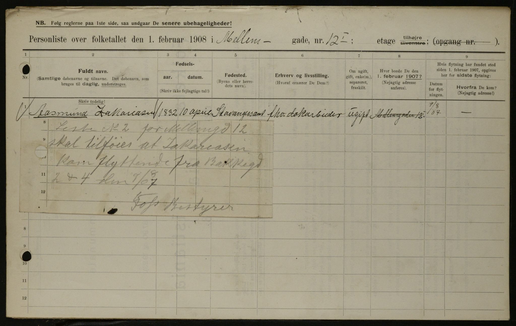 OBA, Municipal Census 1908 for Kristiania, 1908, p. 58384