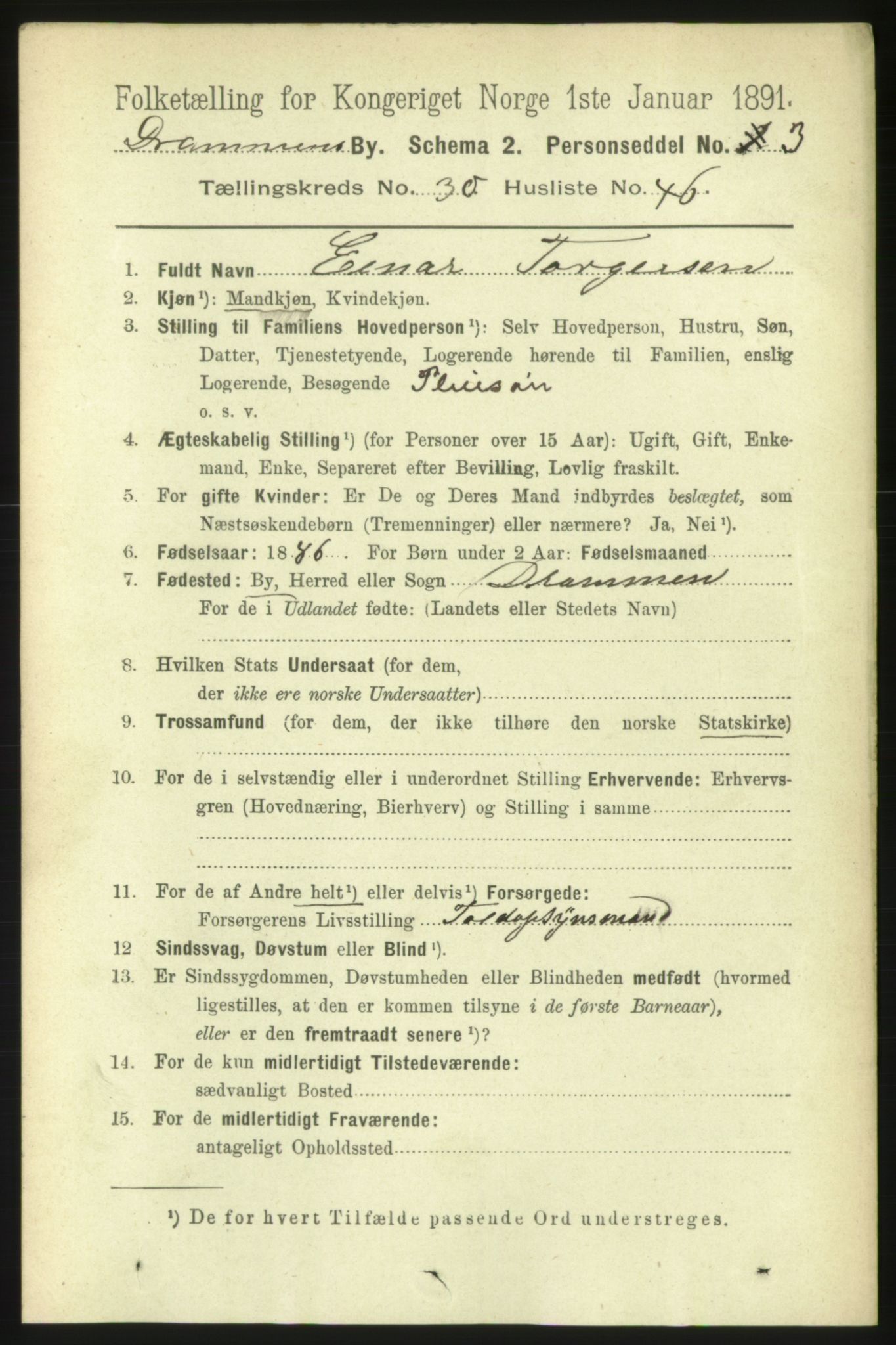 RA, 1891 census for 0602 Drammen, 1891, p. 18696