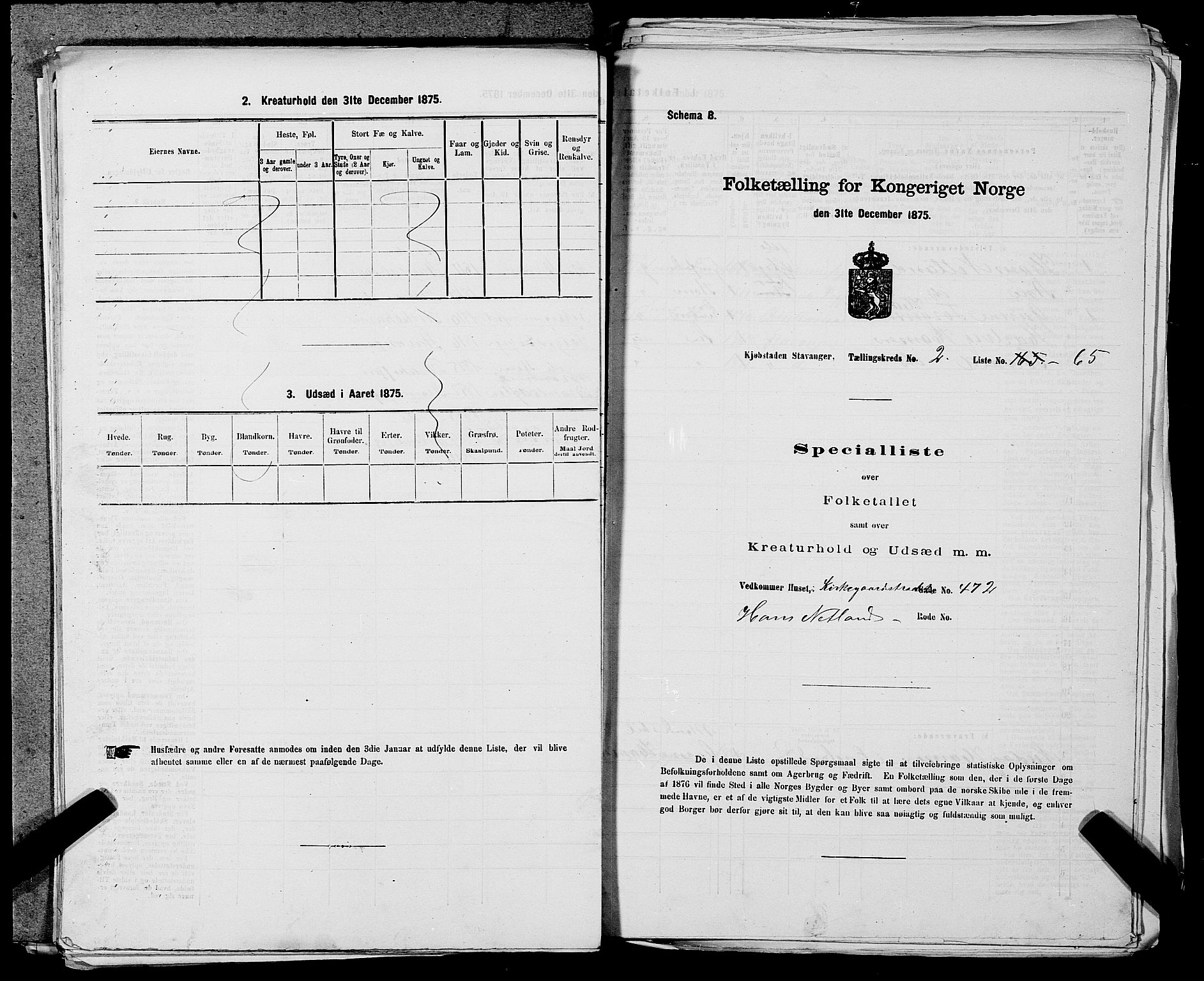 SAST, 1875 census for 1103 Stavanger, 1875, p. 346