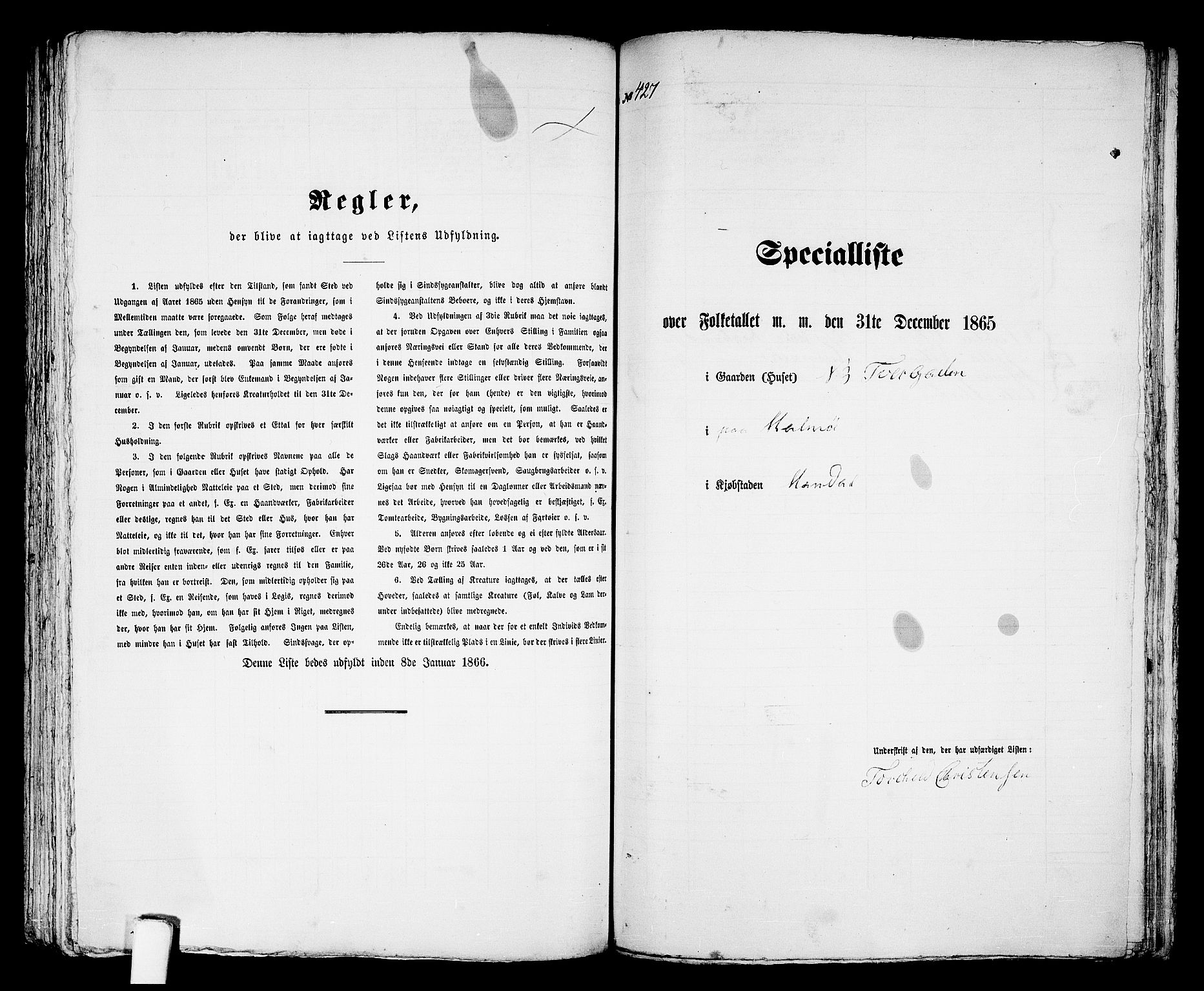 RA, 1865 census for Mandal/Mandal, 1865, p. 862