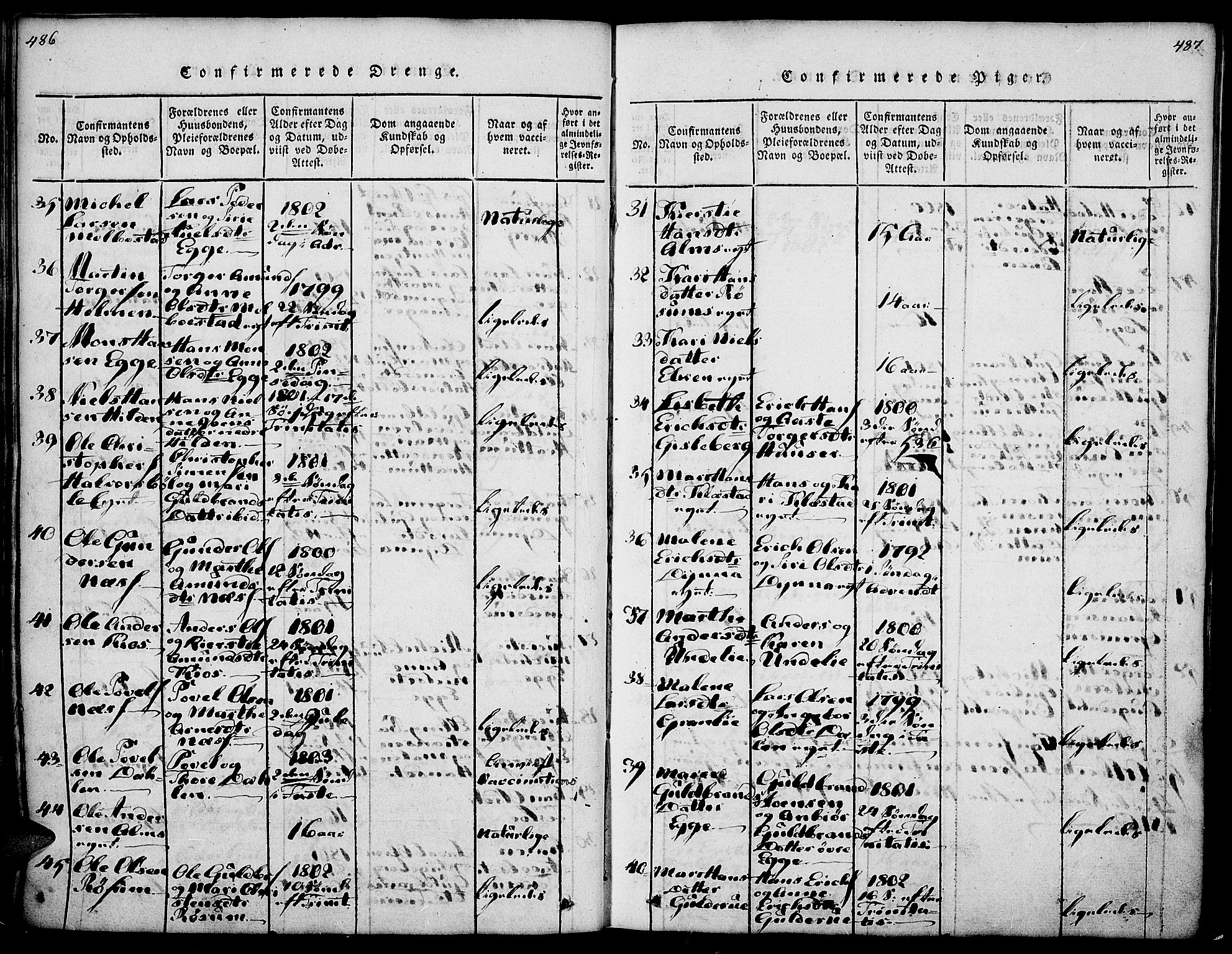 Gran prestekontor, AV/SAH-PREST-112/H/Ha/Haa/L0009: Parish register (official) no. 9, 1815-1824, p. 486-487