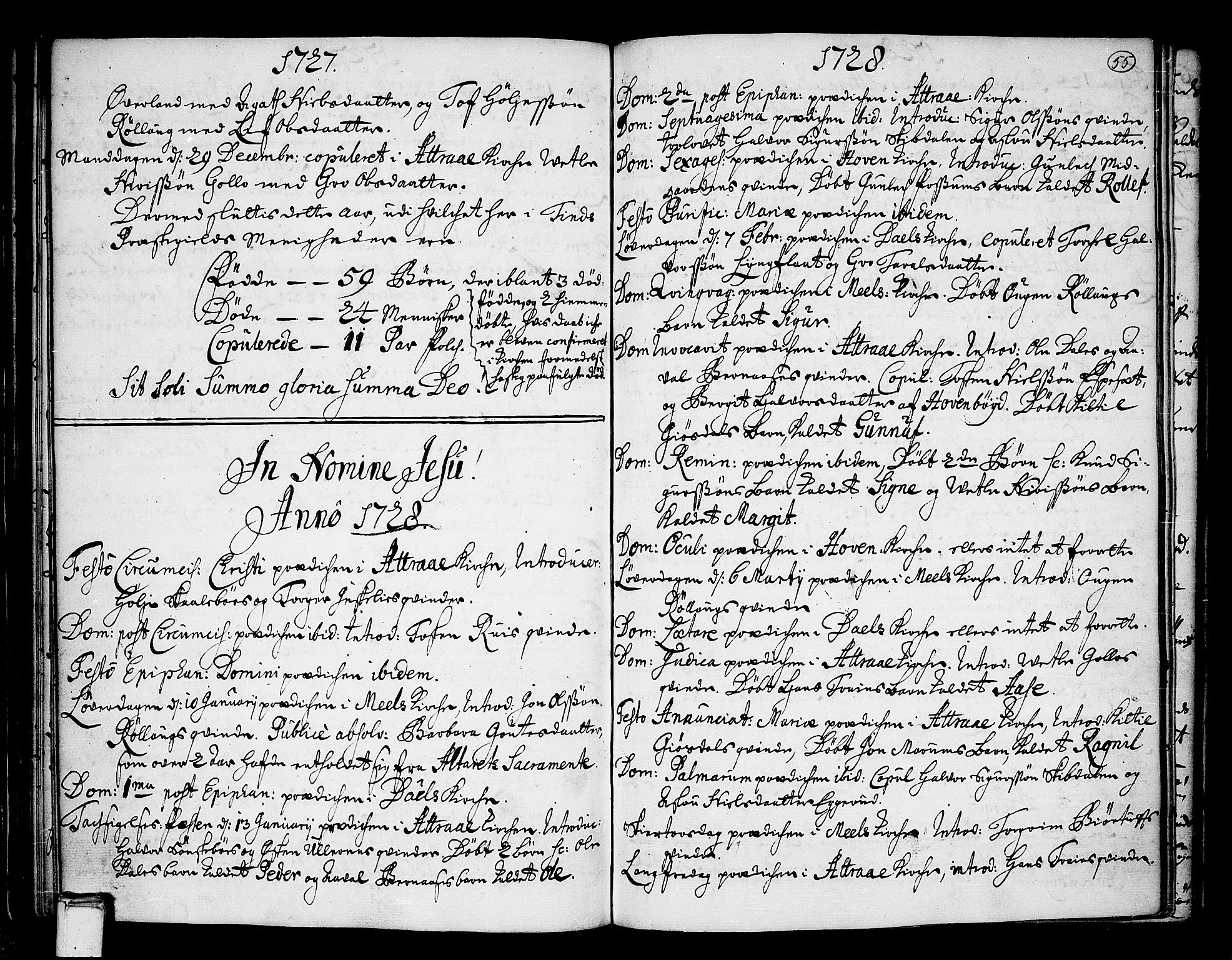 Tinn kirkebøker, SAKO/A-308/F/Fa/L0001: Parish register (official) no. I 1, 1717-1734, p. 55