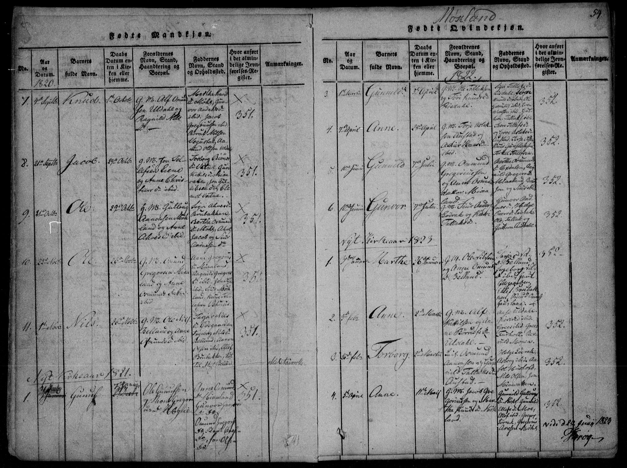 Åmli sokneprestkontor, AV/SAK-1111-0050/F/Fa/Fac/L0006: Parish register (official) no. A 6, 1816-1829, p. 54