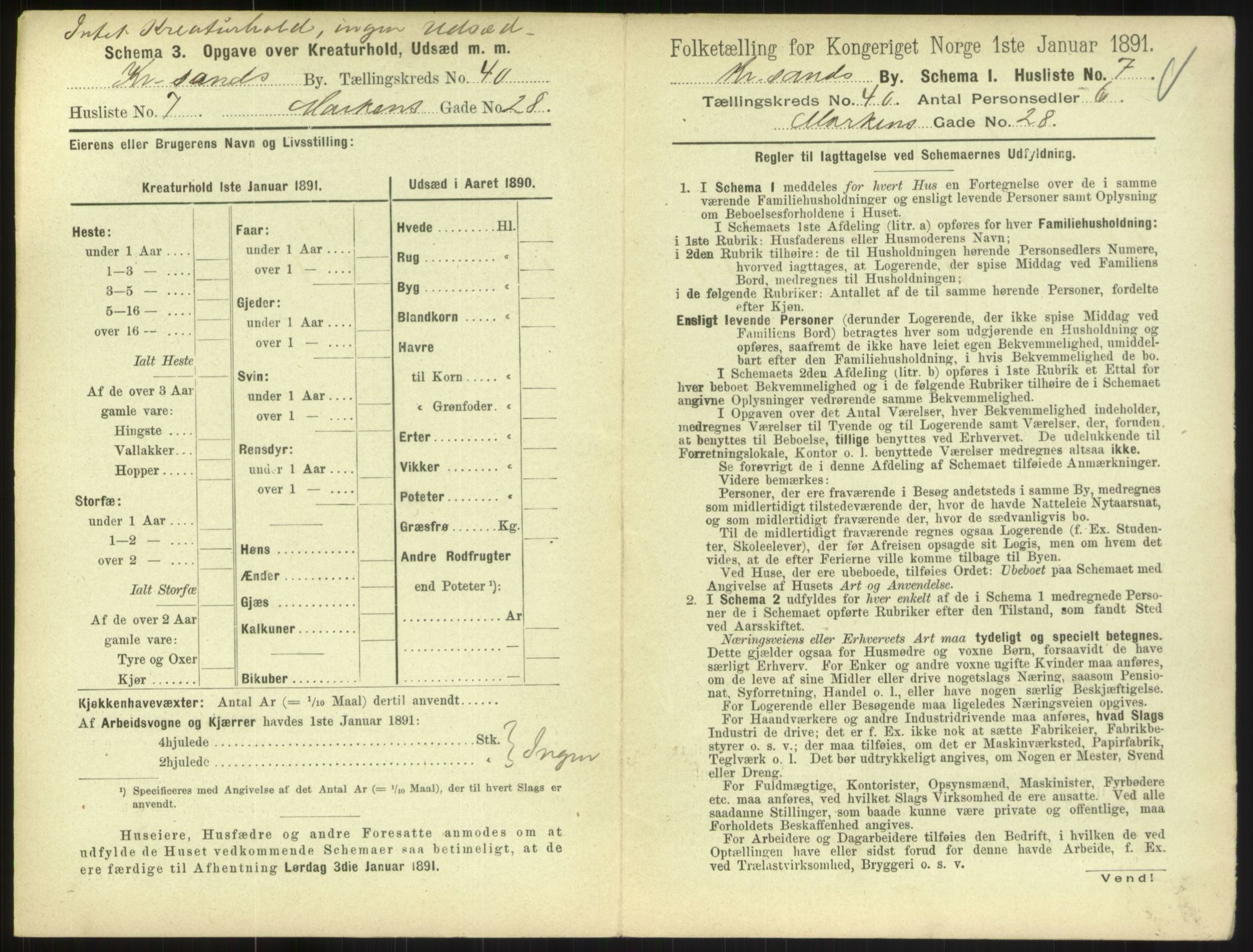 RA, 1891 census for 1001 Kristiansand, 1891, p. 2162