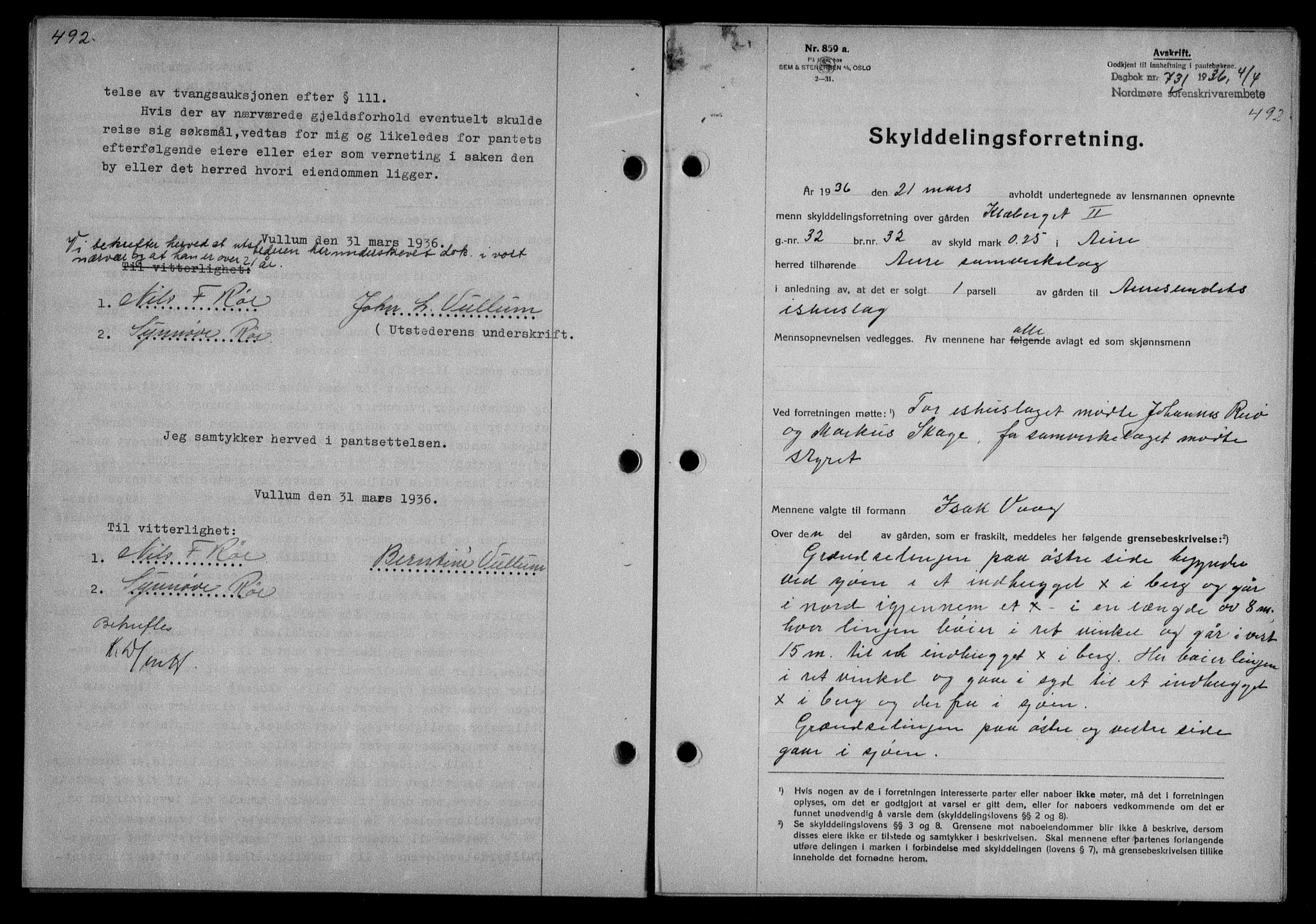 Nordmøre sorenskriveri, AV/SAT-A-4132/1/2/2Ca/L0087: Mortgage book no. 77, 1935-1936, Deed date: 04.04.1936