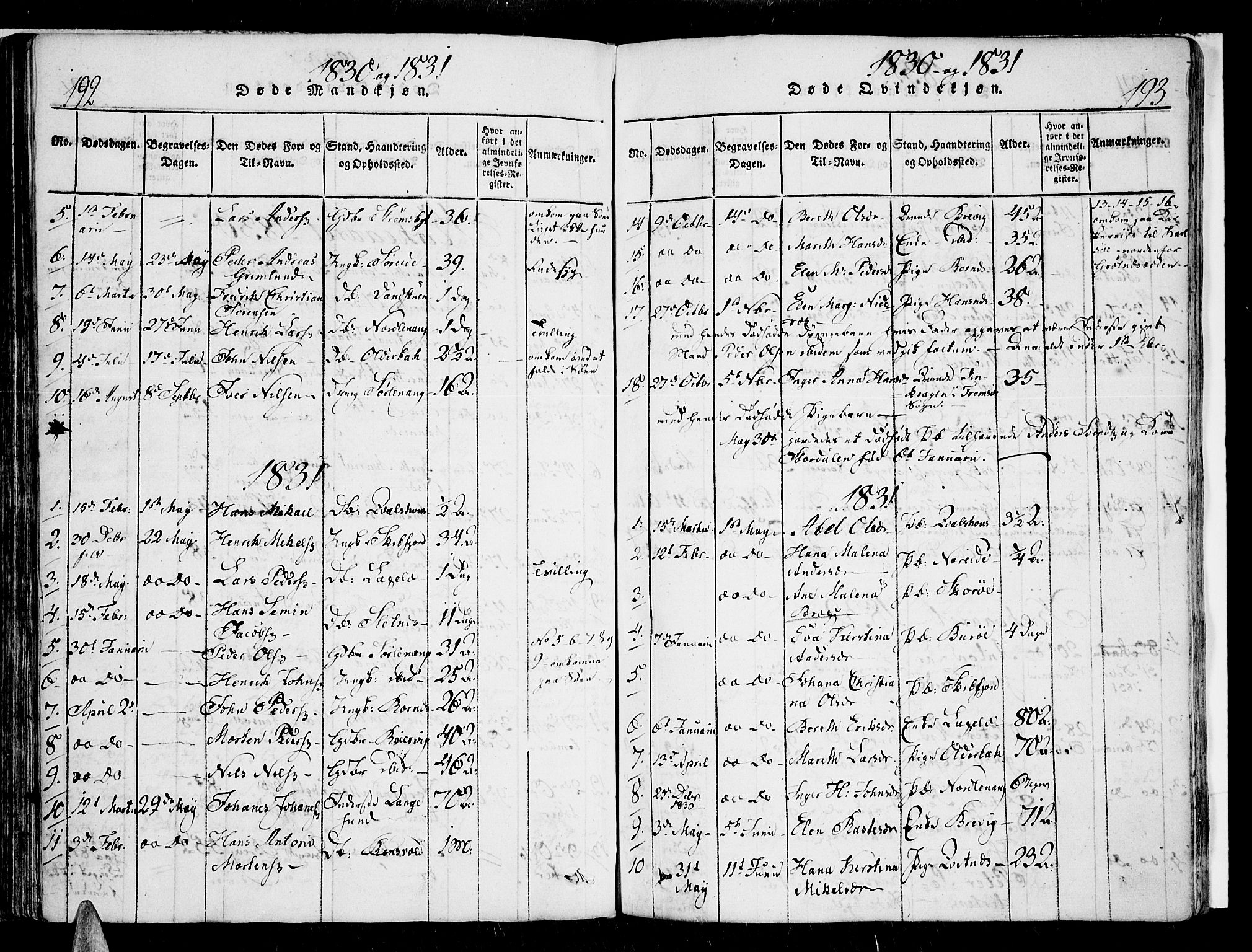 Karlsøy sokneprestembete, AV/SATØ-S-1299/H/Ha/Haa/L0002kirke: Parish register (official) no. 2, 1823-1842, p. 192-193