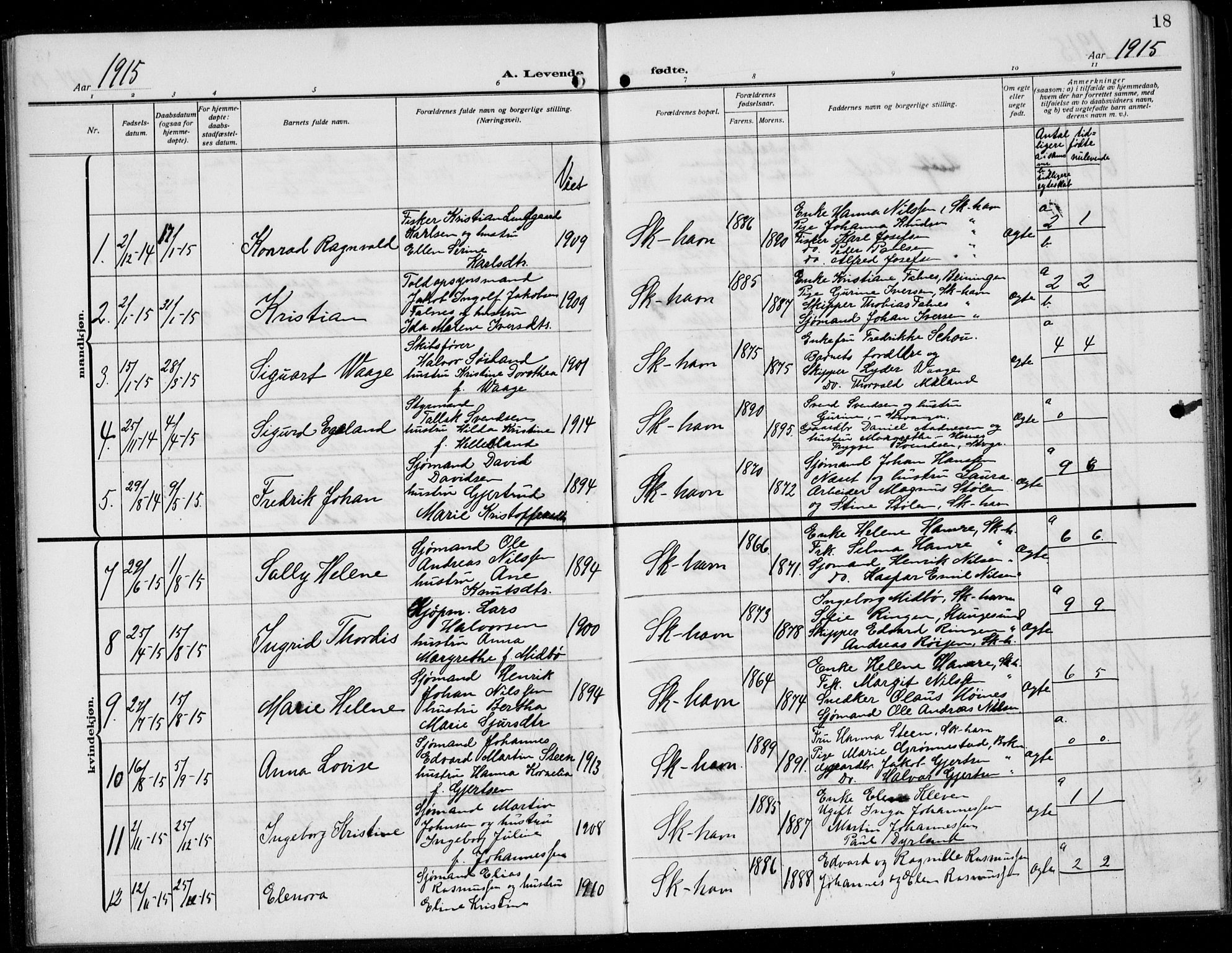 Skudenes sokneprestkontor, AV/SAST-A -101849/H/Ha/Hab/L0010: Parish register (copy) no. B 10, 1908-1936, p. 18