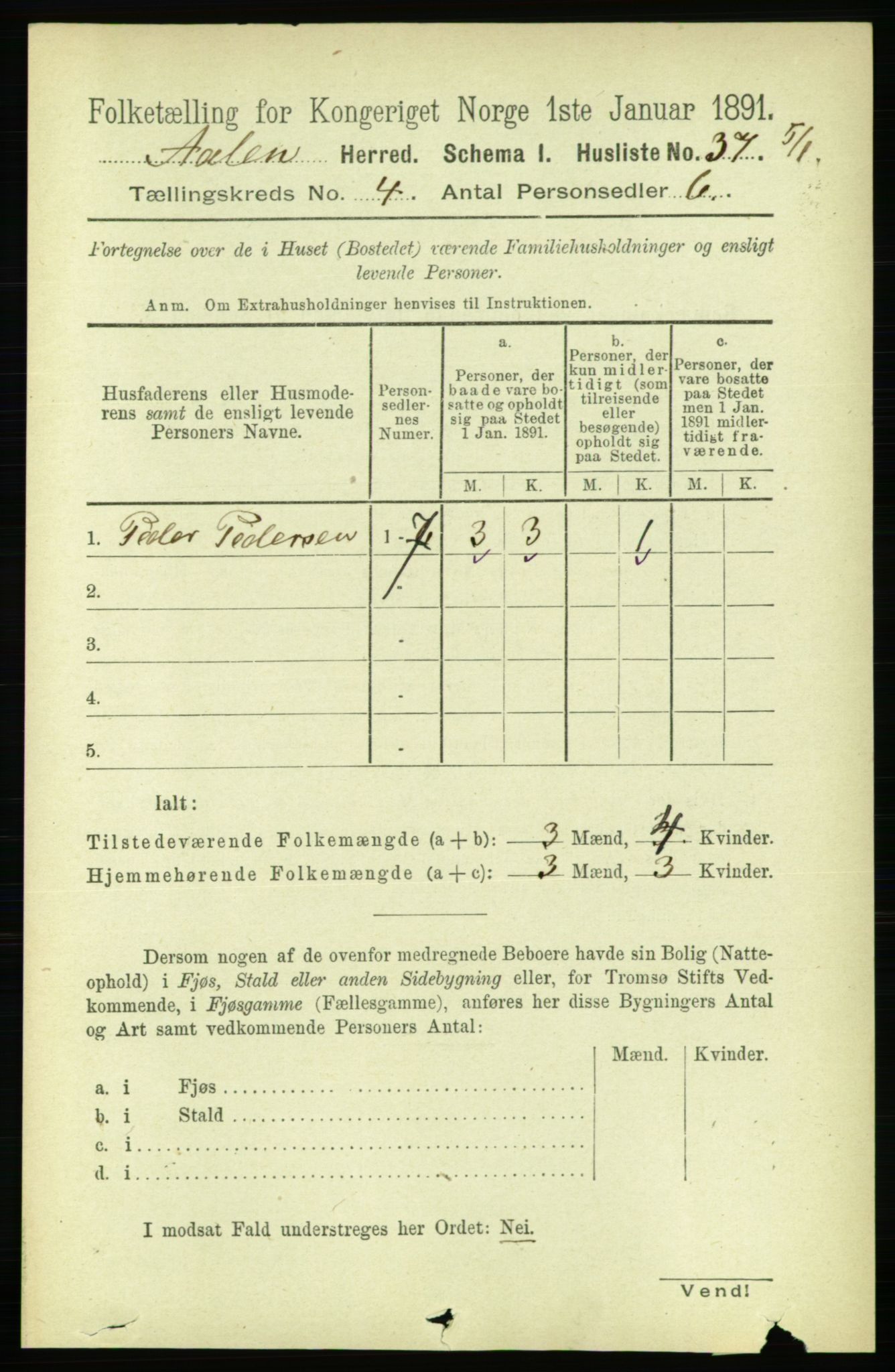 RA, 1891 census for 1644 Ålen, 1891, p. 1159