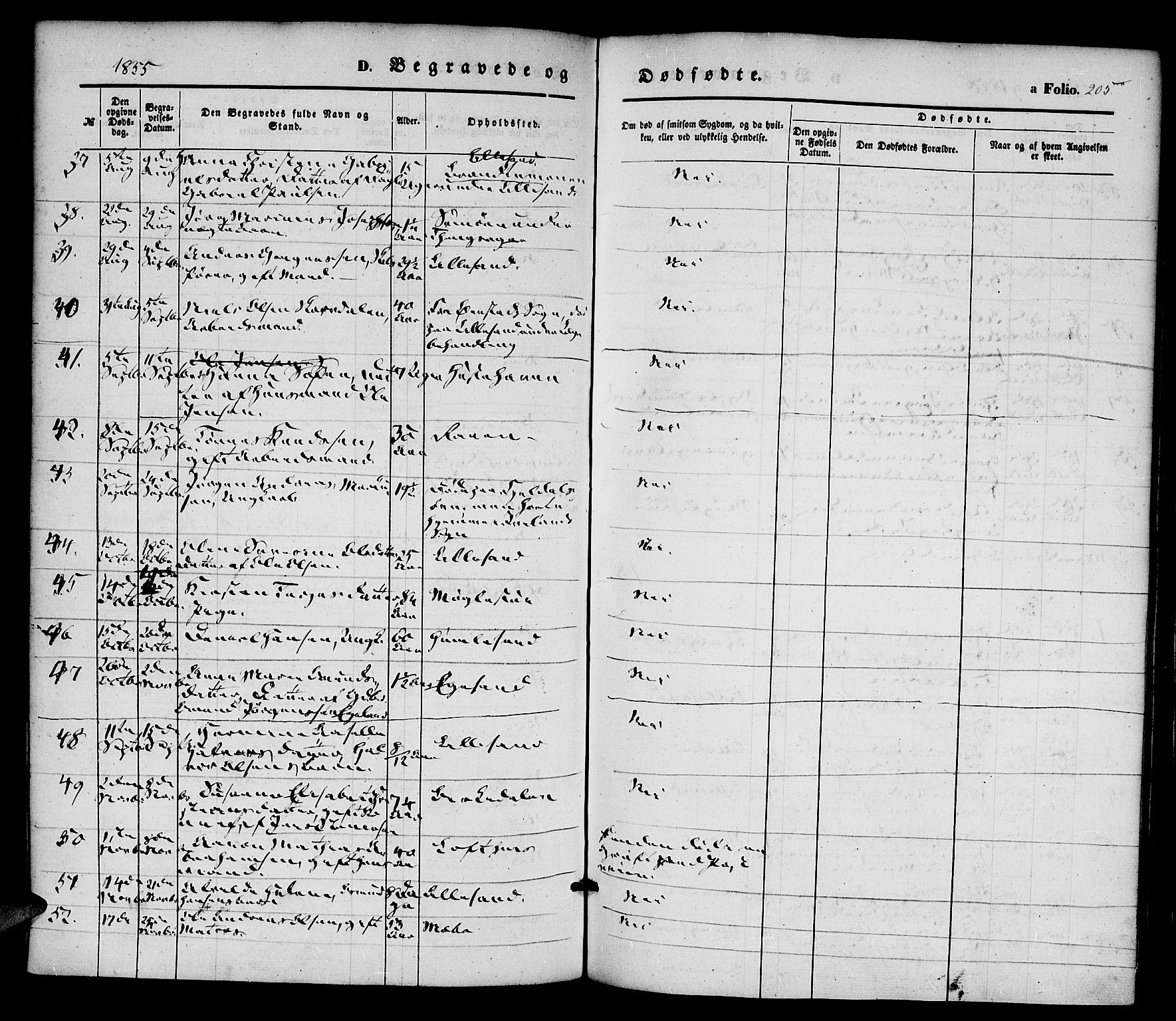 Vestre Moland sokneprestkontor, AV/SAK-1111-0046/F/Fa/Fab/L0006: Parish register (official) no. A 6, 1850-1858, p. 205