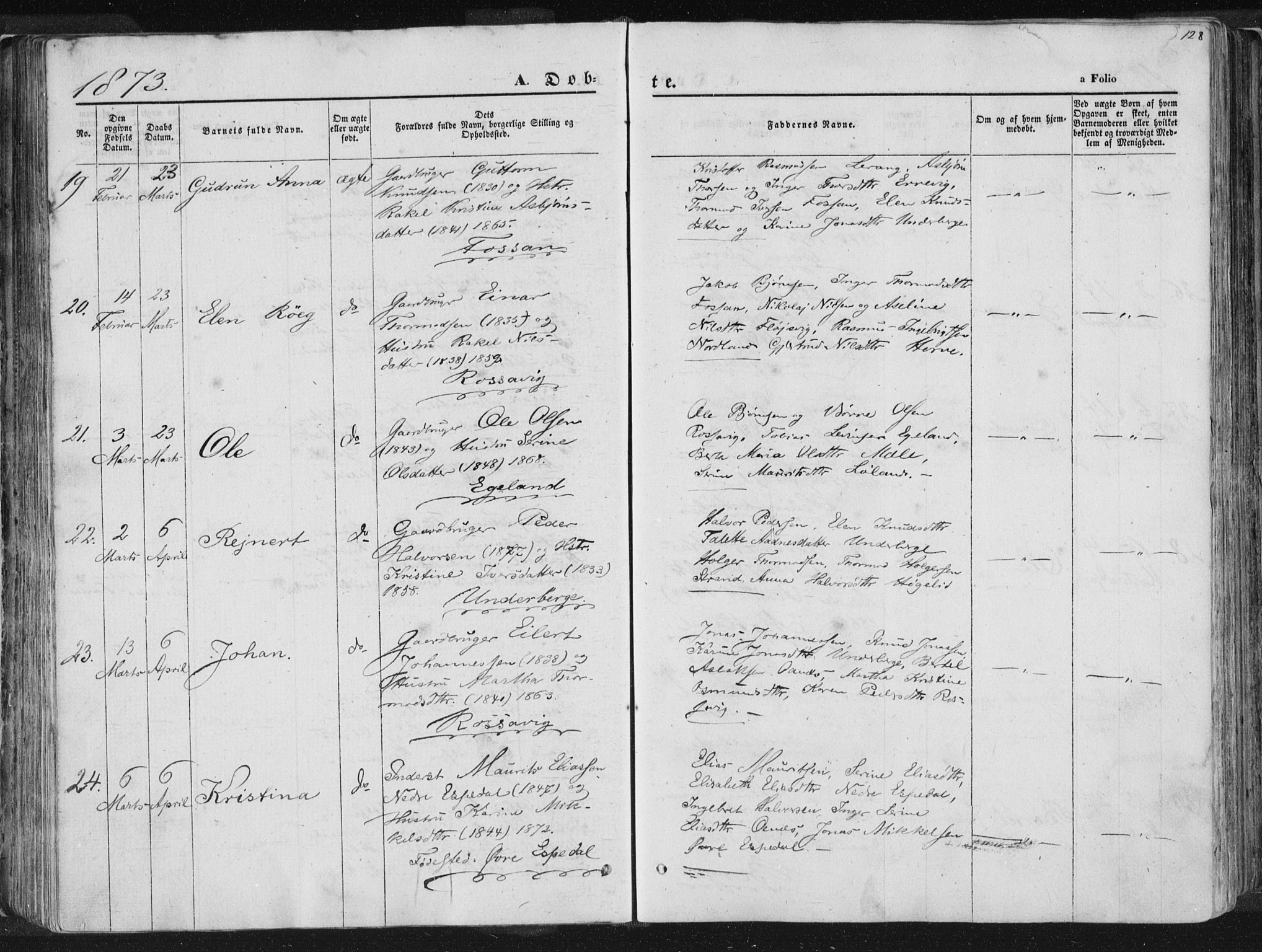 Høgsfjord sokneprestkontor, SAST/A-101624/H/Ha/Haa/L0001: Parish register (official) no. A 1, 1854-1875, p. 128