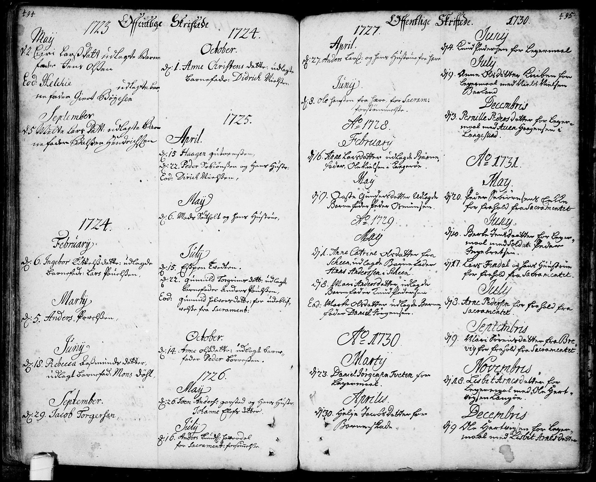 Bamble kirkebøker, SAKO/A-253/F/Fa/L0001: Parish register (official) no. I 1, 1702-1774, p. 494-495