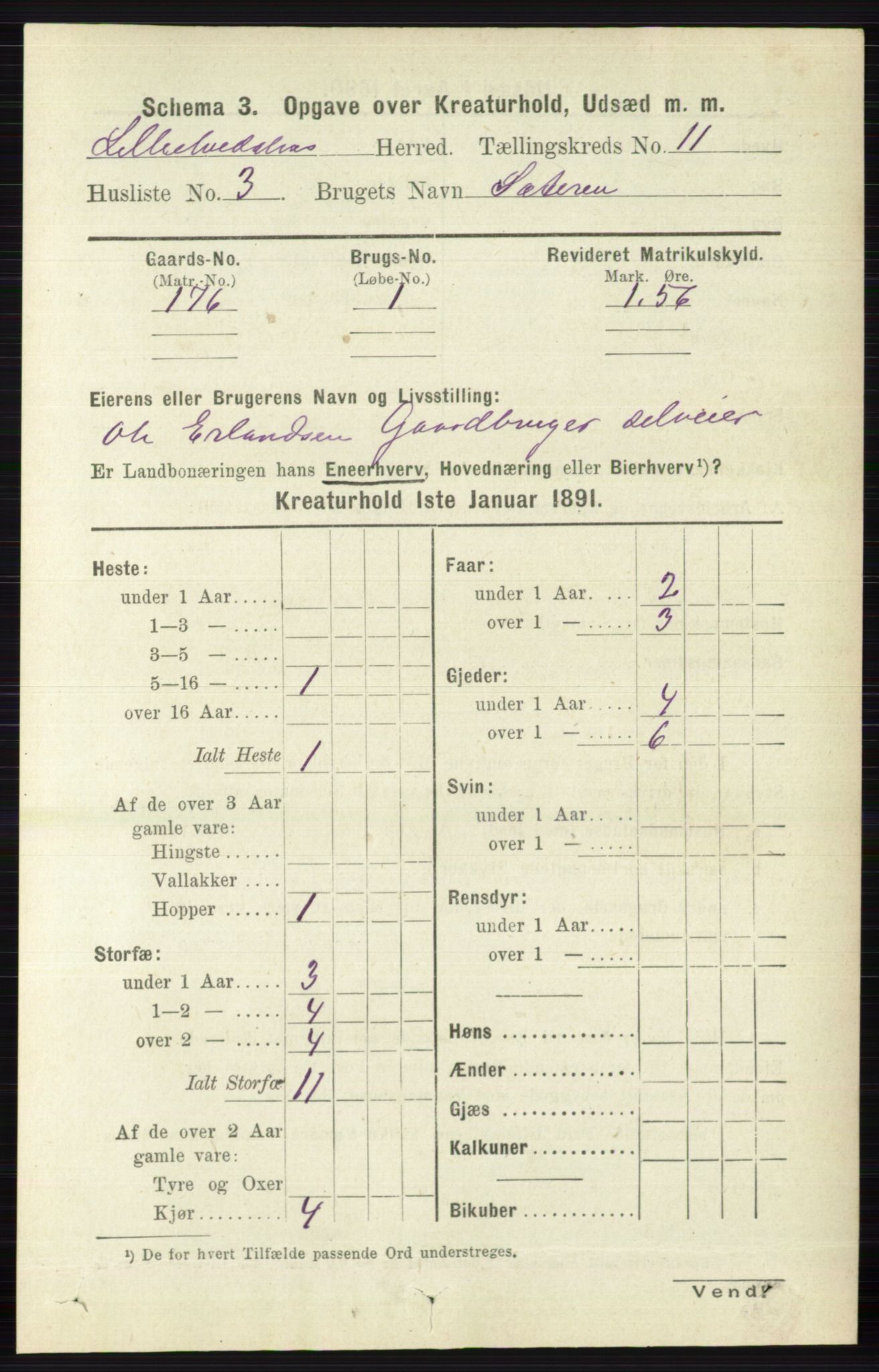 RA, 1891 census for 0438 Lille Elvedalen, 1891, p. 4992