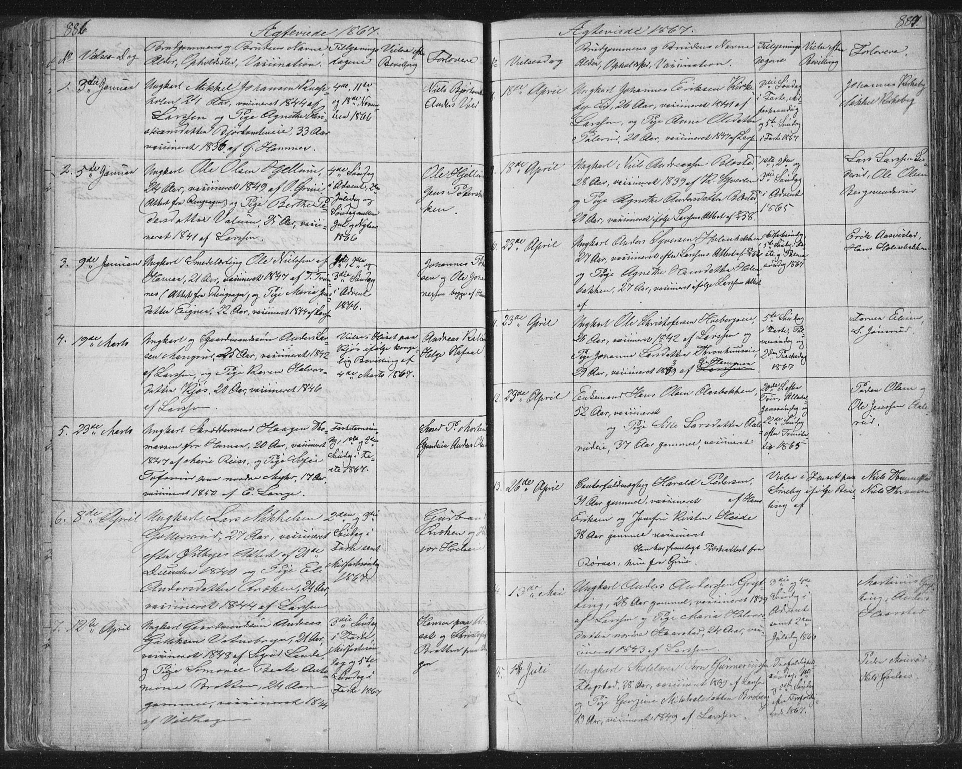Vang prestekontor, Hedmark, SAH/PREST-008/H/Ha/Hab/L0010B: Parish register (copy) no. 10b, 1854-1896, p. 886-887