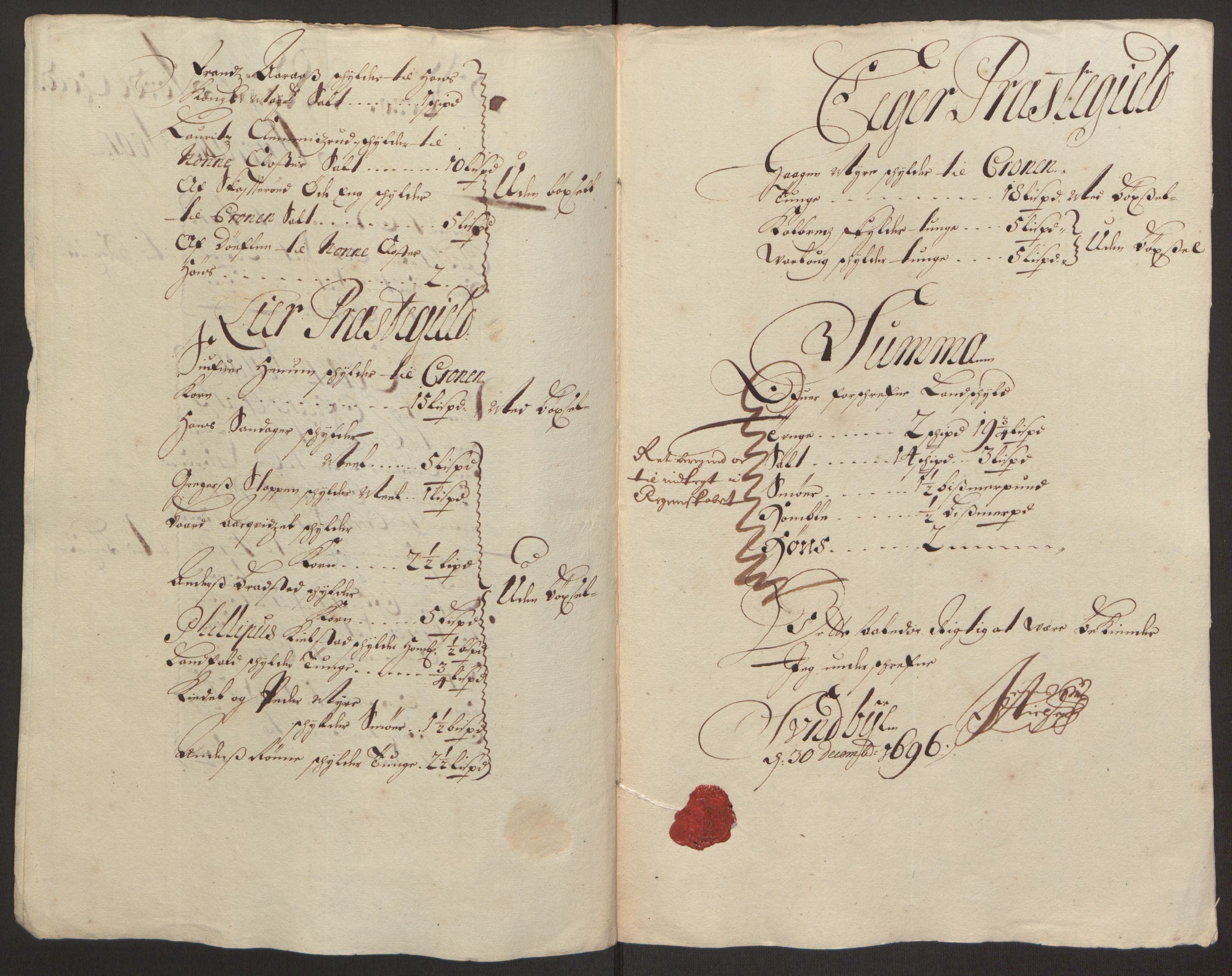 Rentekammeret inntil 1814, Reviderte regnskaper, Fogderegnskap, AV/RA-EA-4092/R30/L1694: Fogderegnskap Hurum, Røyken, Eiker og Lier, 1694-1696, p. 319