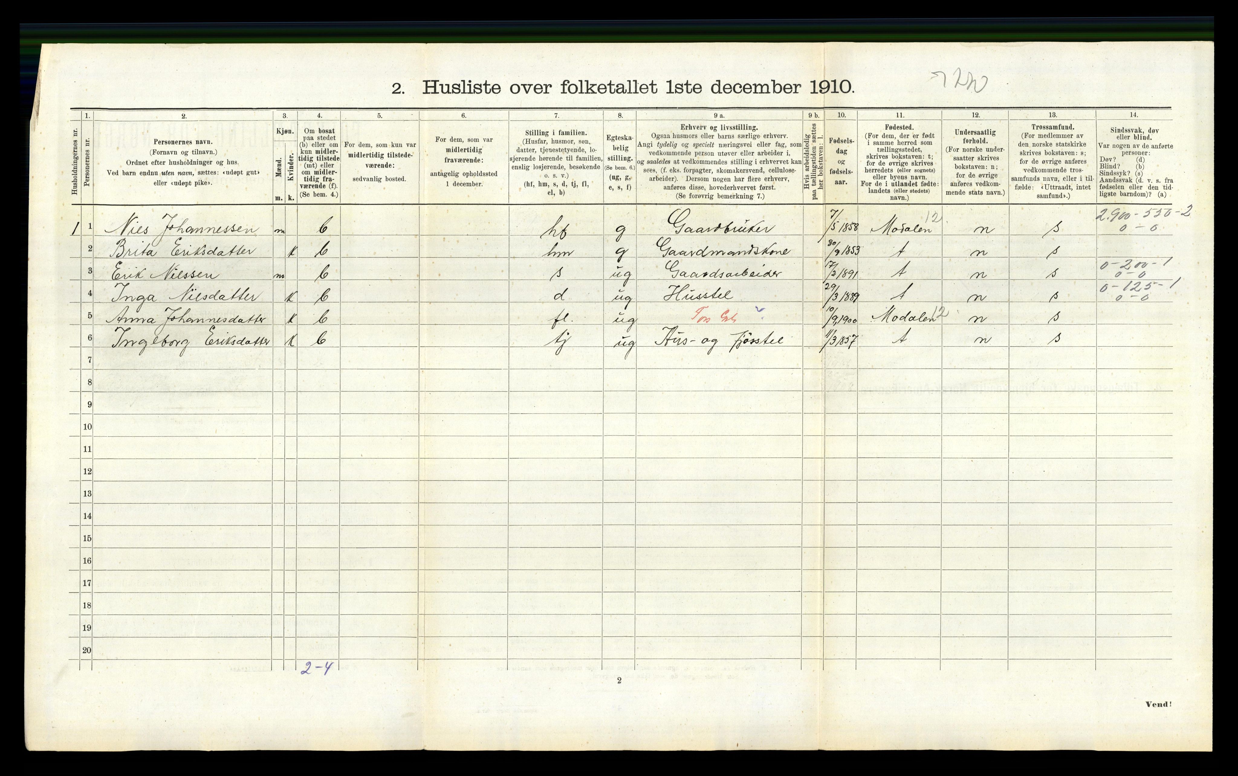 RA, 1910 census for Bruvik, 1910, p. 829