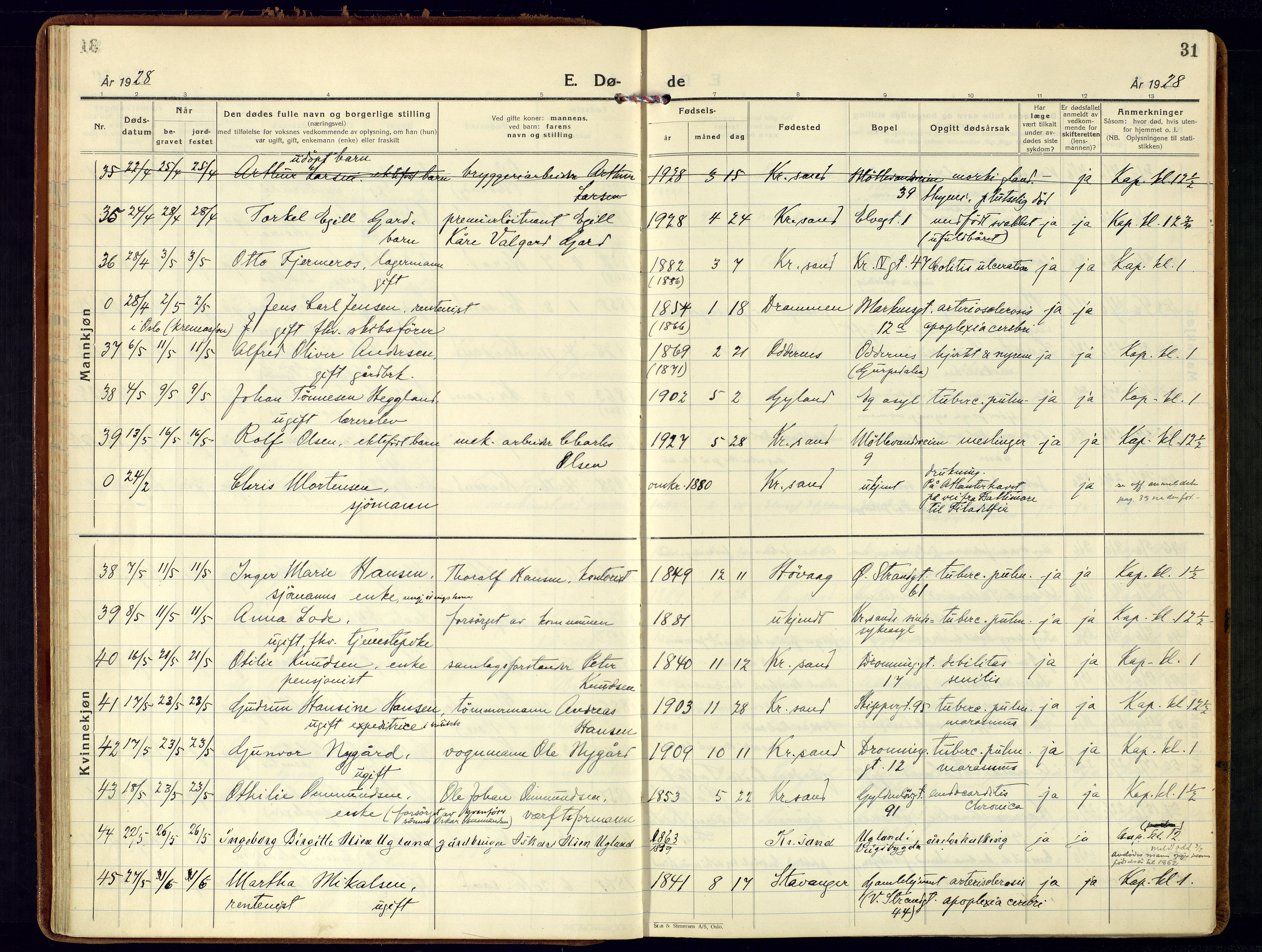 Kristiansand domprosti, AV/SAK-1112-0006/F/Fa/L0030: Parish register (official) no. A 29, 1926-1937, p. 31