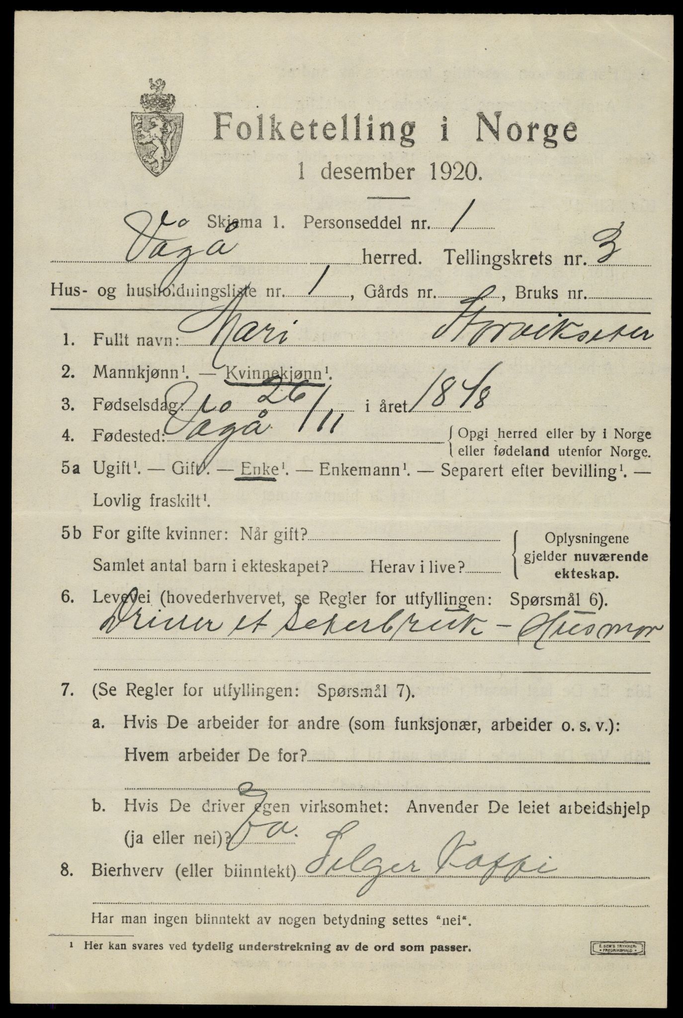 SAH, 1920 census for Vågå, 1920, p. 2680