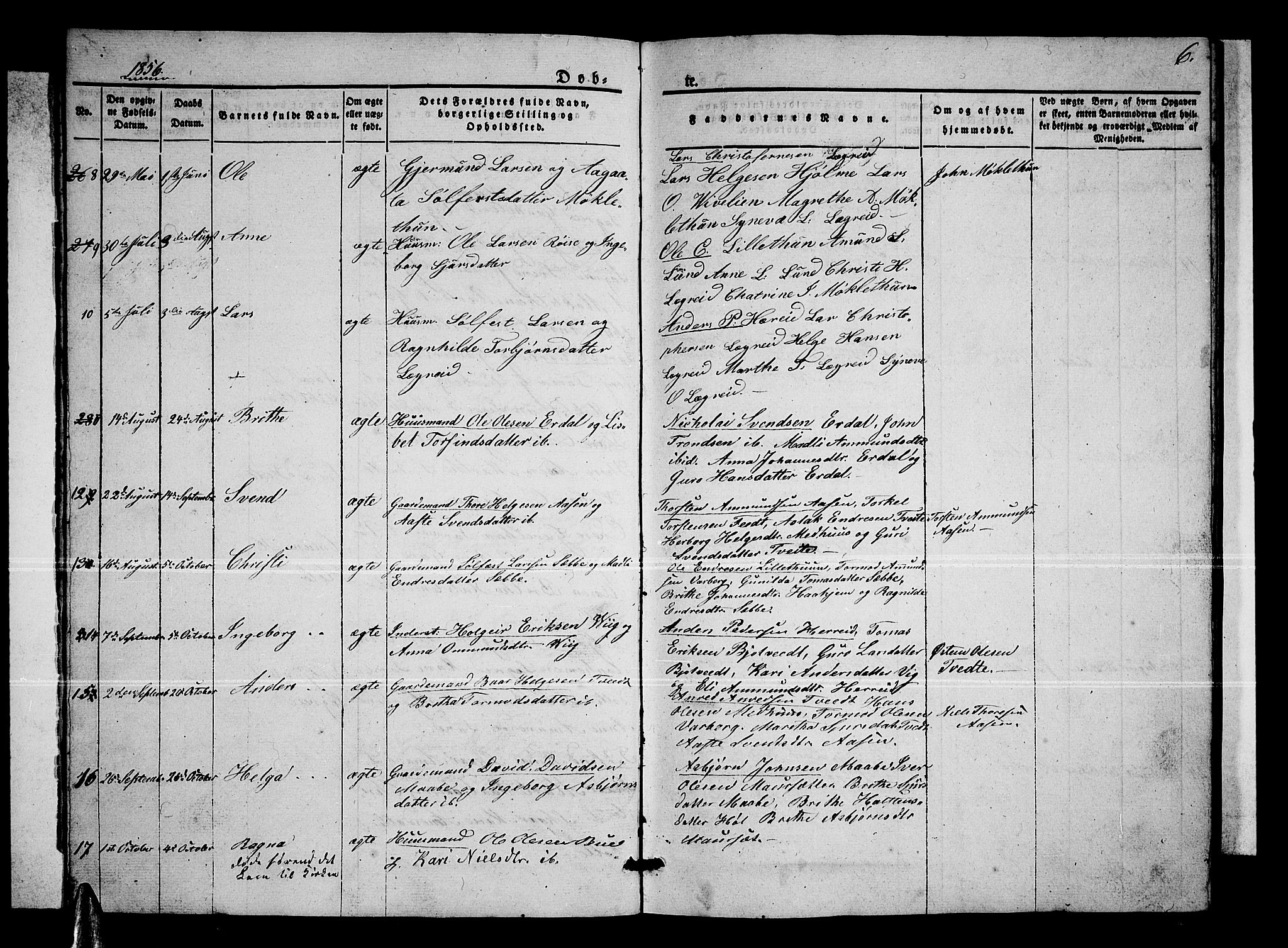 Ullensvang sokneprestembete, SAB/A-78701/H/Hab: Parish register (copy) no. C 1, 1855-1871, p. 6