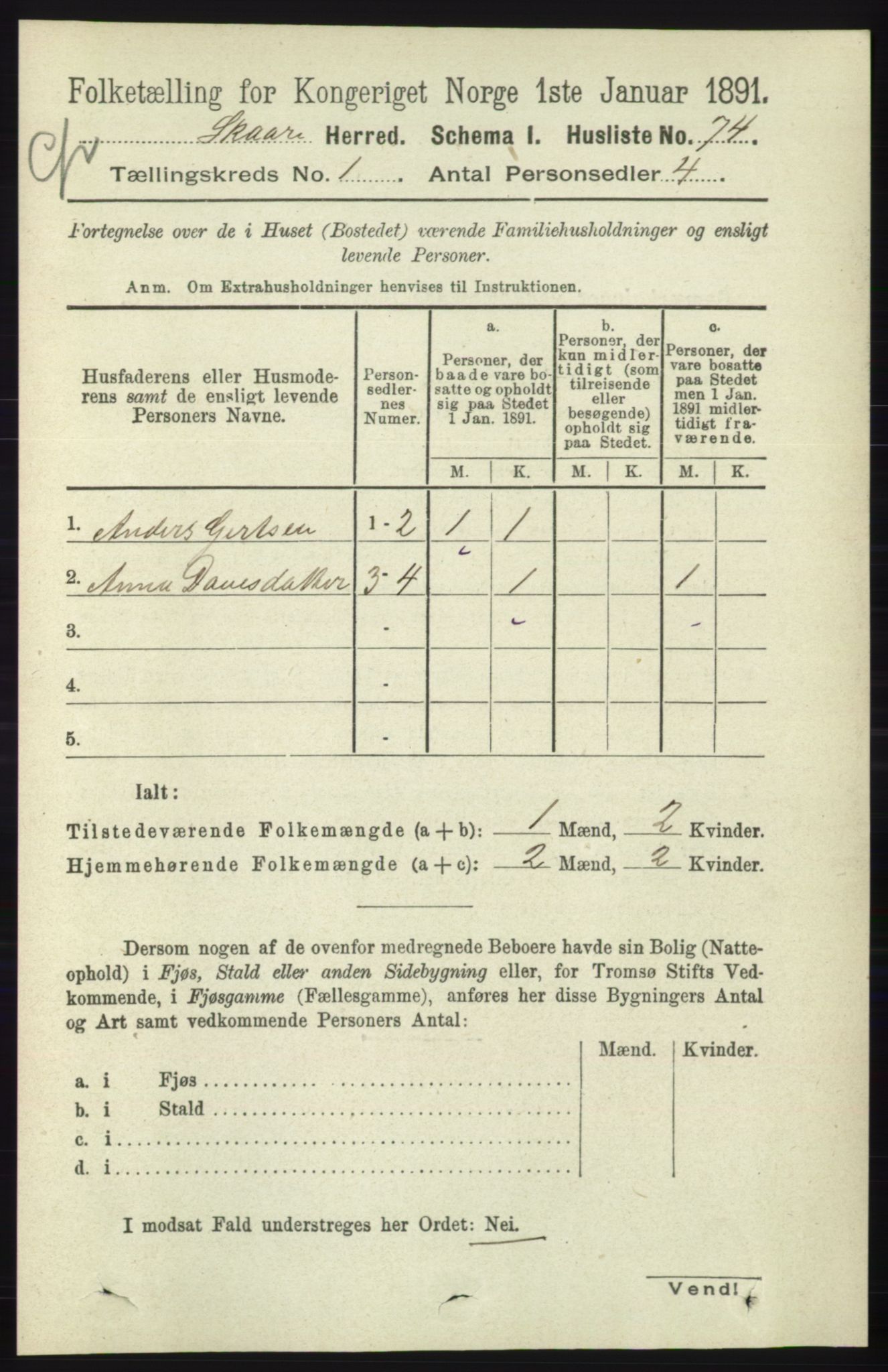 RA, 1891 census for 1153 Skåre, 1891, p. 97