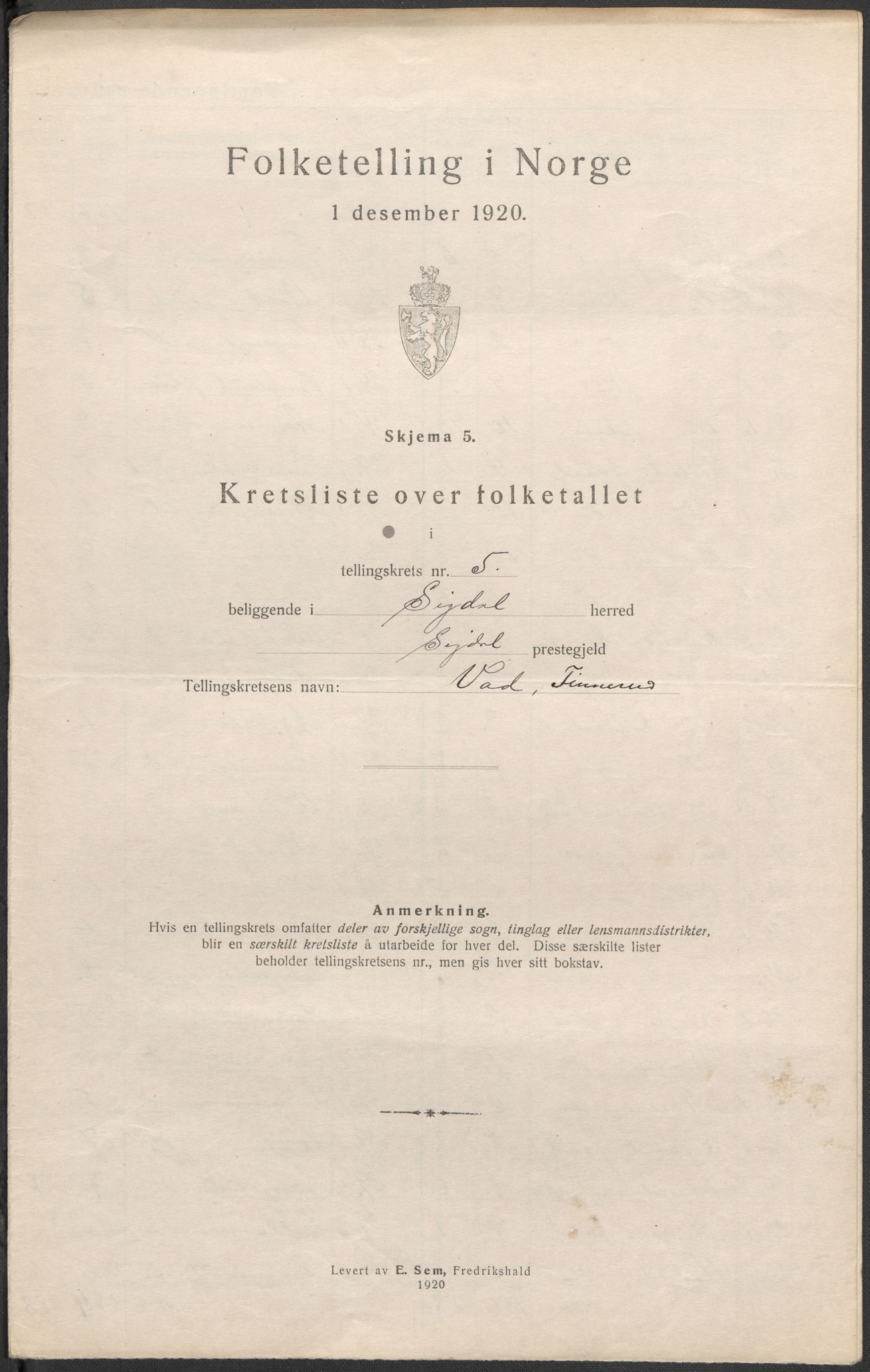 SAKO, 1920 census for Sigdal, 1920, p. 18