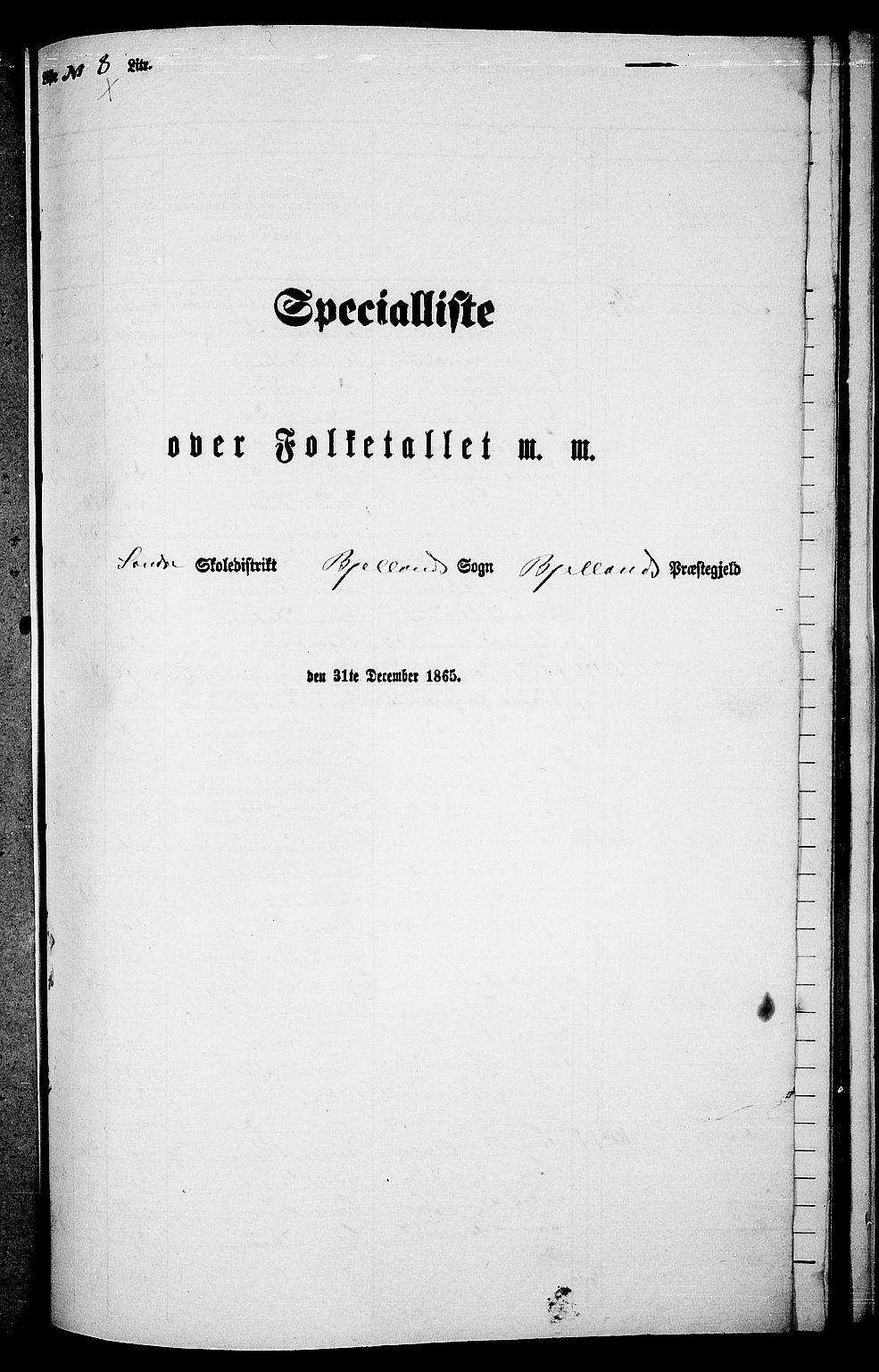 RA, 1865 census for Bjelland, 1865, p. 97