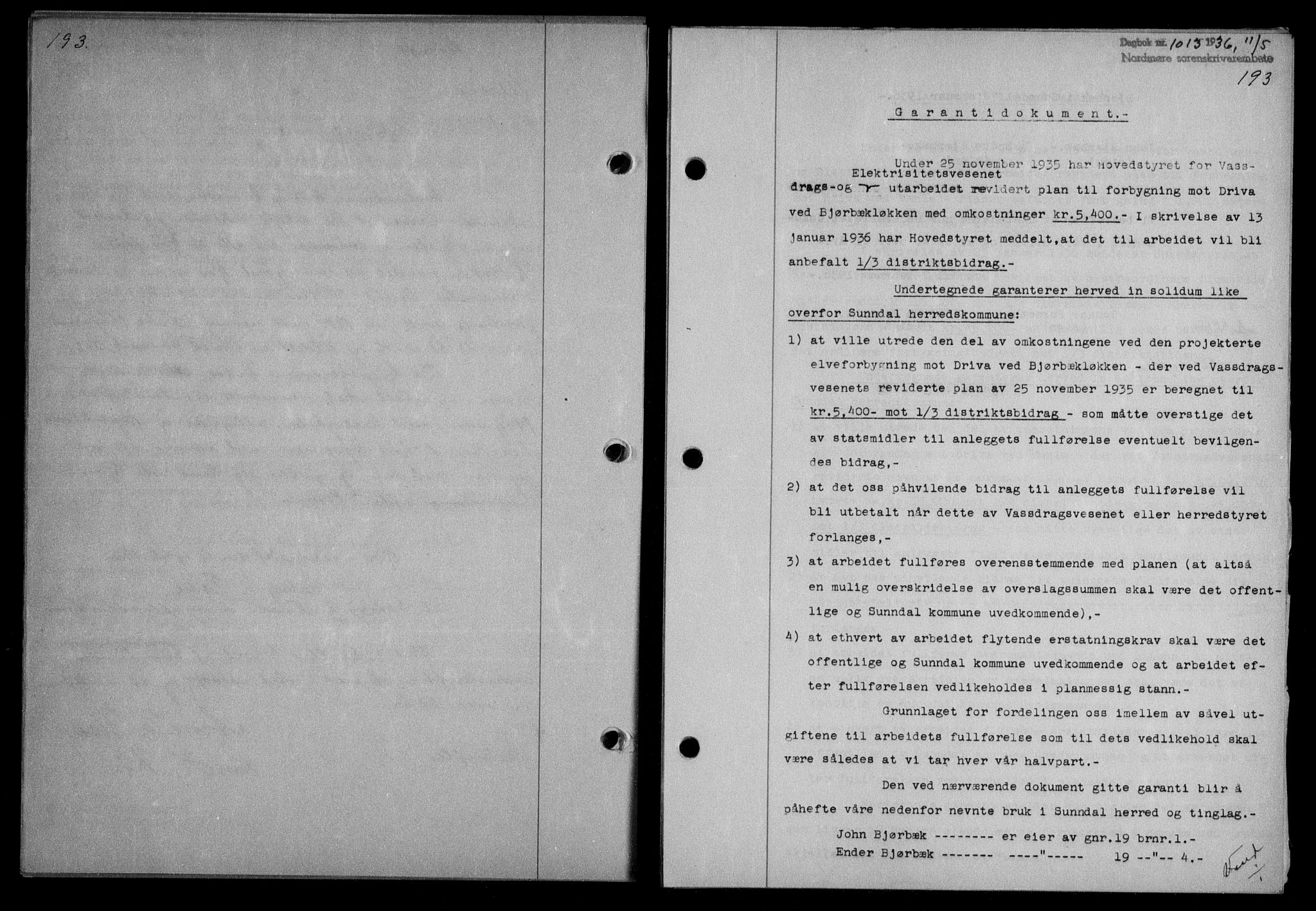 Nordmøre sorenskriveri, AV/SAT-A-4132/1/2/2Ca/L0088: Mortgage book no. 78, 1936-1936, Diary no: : 1013/1936