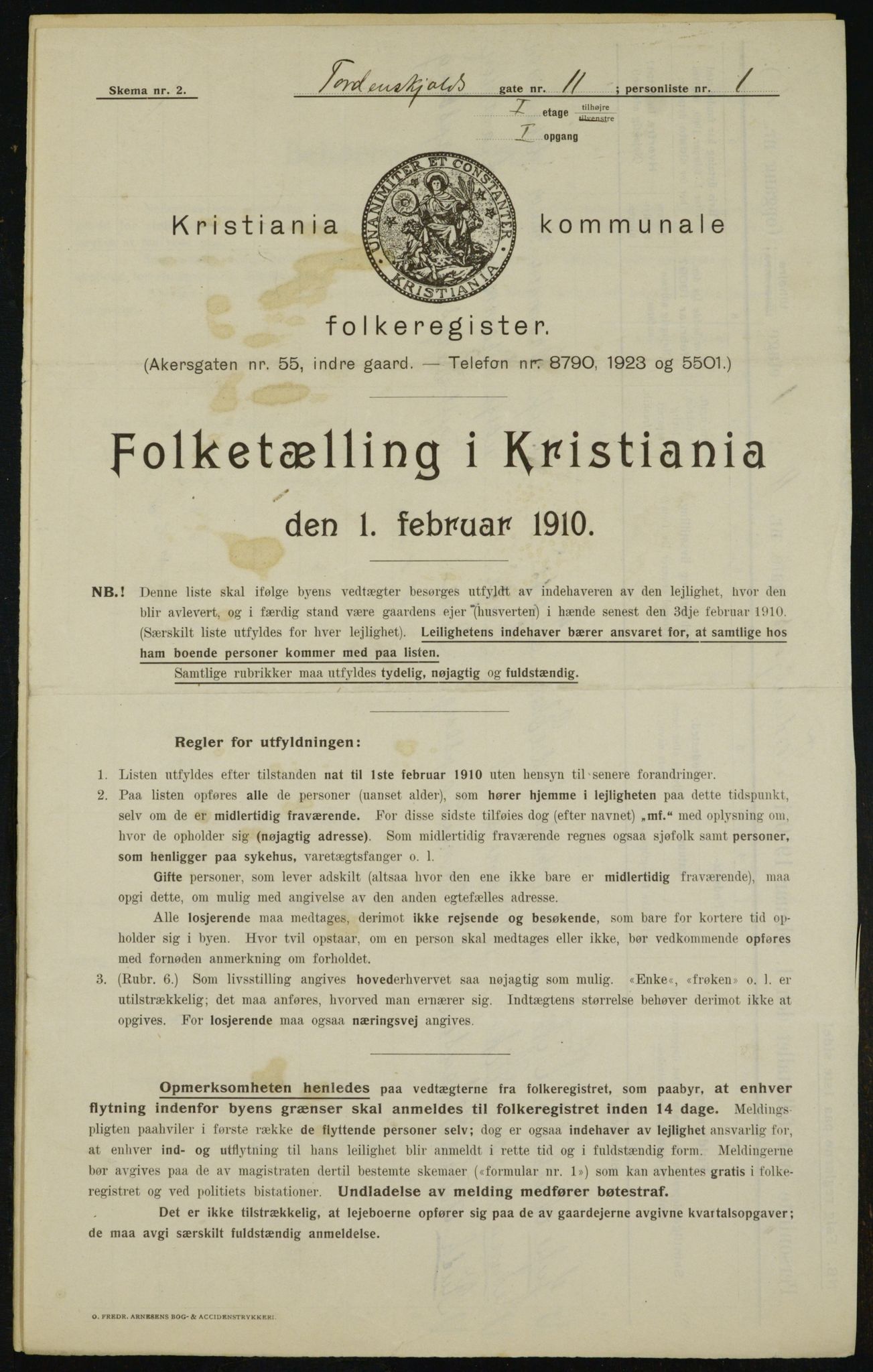 OBA, Municipal Census 1910 for Kristiania, 1910, p. 108005