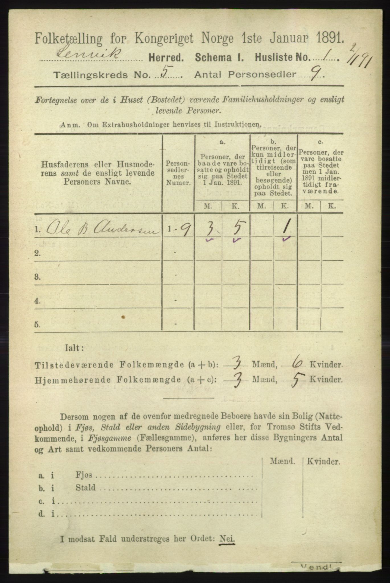 RA, 1891 census for 1931 Lenvik, 1891, p. 2459