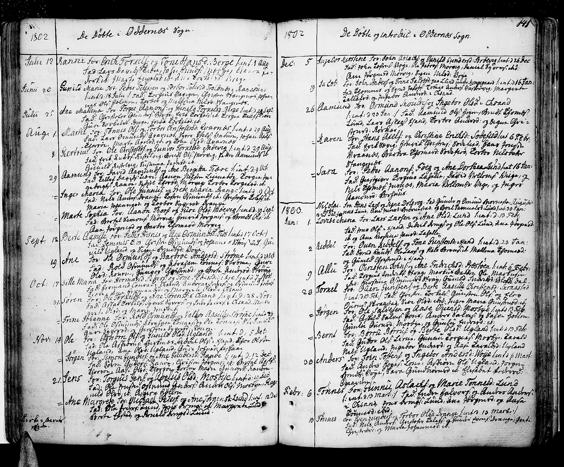 Oddernes sokneprestkontor, AV/SAK-1111-0033/F/Fa/Faa/L0004: Parish register (official) no. A 4, 1764-1820, p. 141