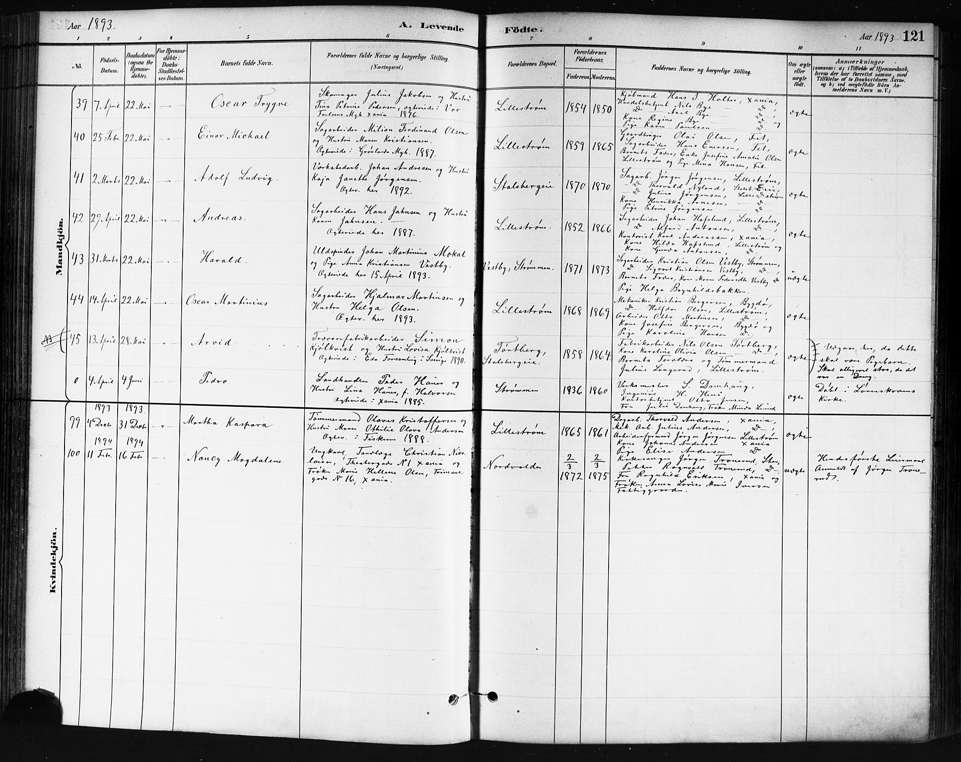 Skedsmo prestekontor Kirkebøker, SAO/A-10033a/G/Ga/L0004: Parish register (copy) no. I 4, 1883-1895, p. 121