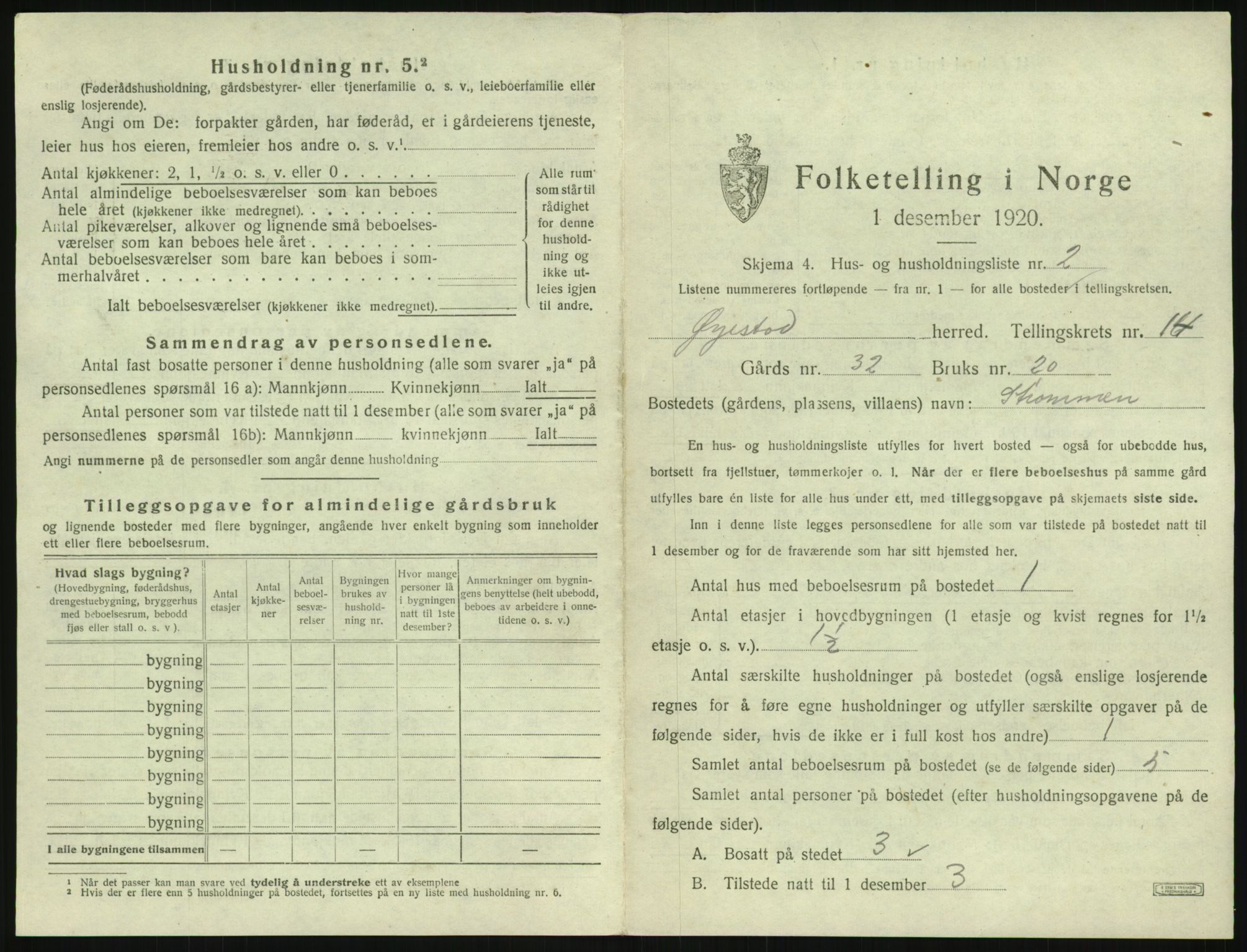 SAK, 1920 census for Øyestad, 1920, p. 1560