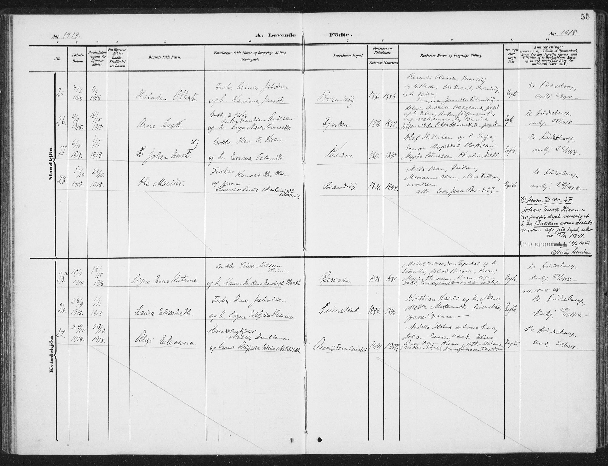 Ministerialprotokoller, klokkerbøker og fødselsregistre - Sør-Trøndelag, SAT/A-1456/657/L0709: Parish register (official) no. 657A10, 1905-1919, p. 55