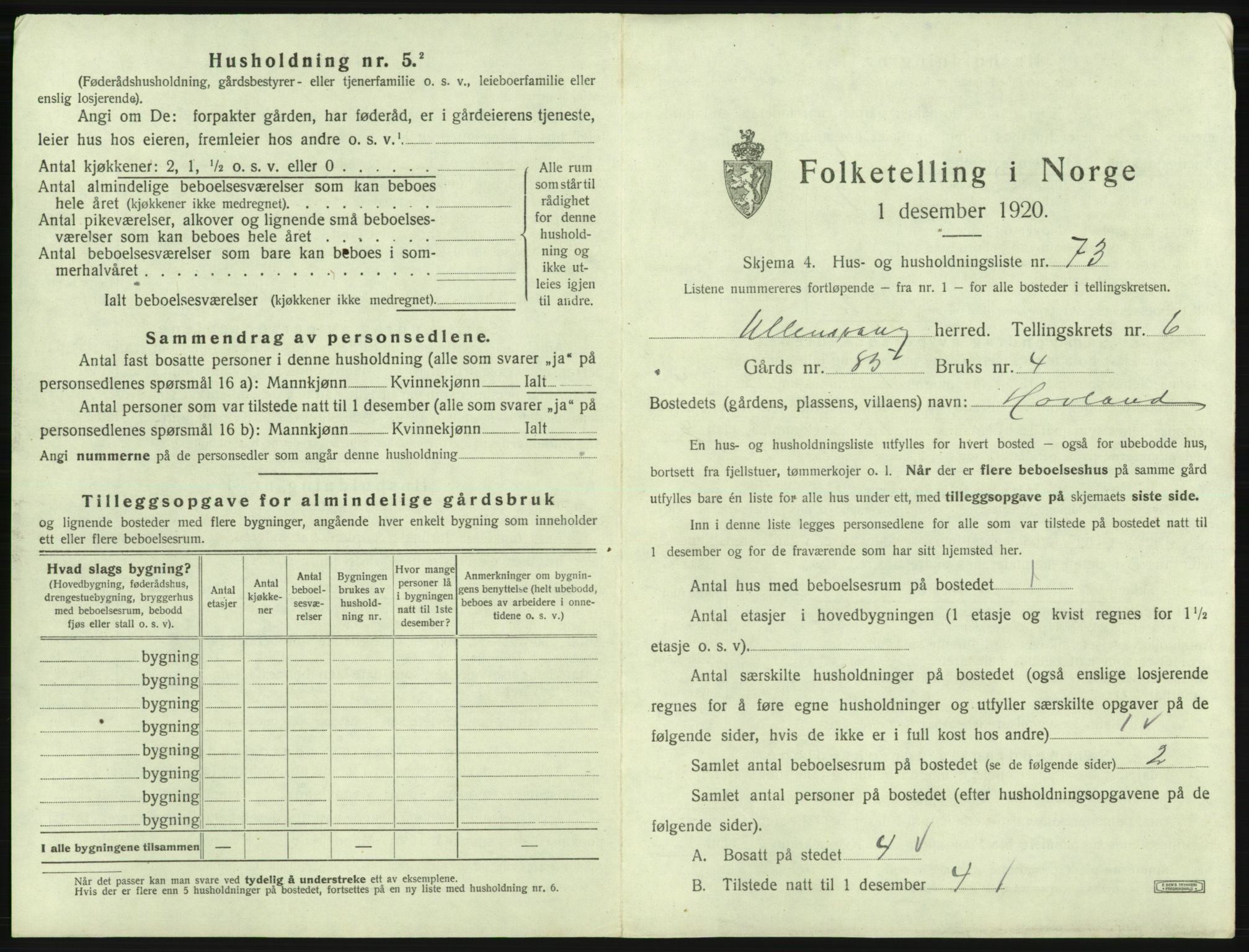 SAB, 1920 census for Ullensvang, 1920, p. 701