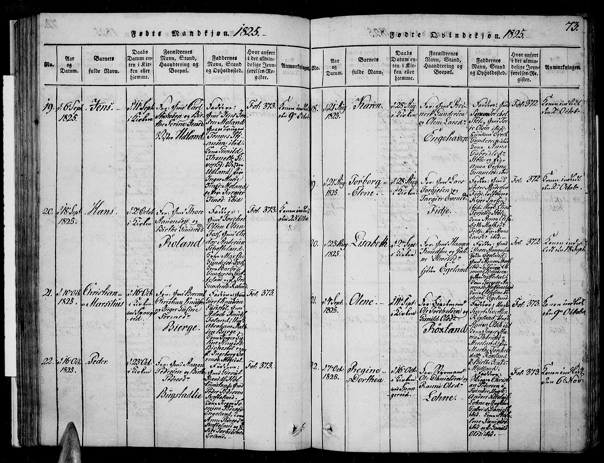 Sør-Audnedal sokneprestkontor, AV/SAK-1111-0039/F/Fa/Fab/L0005: Parish register (official) no. A 5, 1816-1830, p. 73