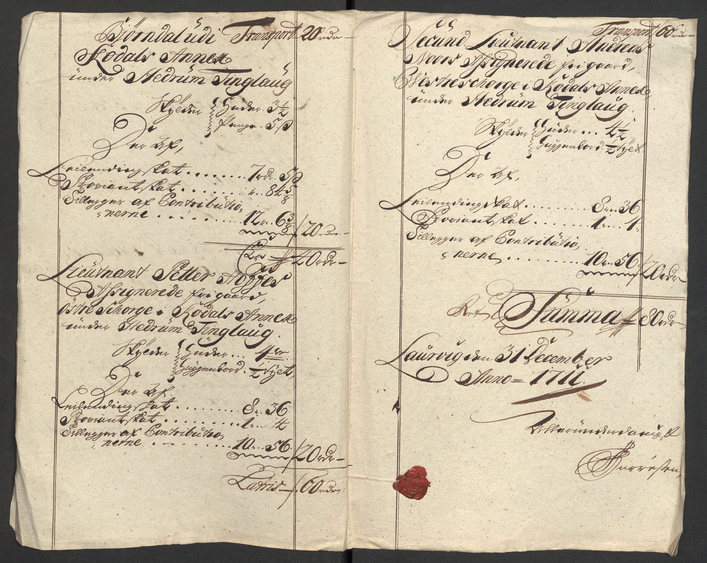 Rentekammeret inntil 1814, Reviderte regnskaper, Fogderegnskap, AV/RA-EA-4092/R33/L1983: Fogderegnskap Larvik grevskap, 1711, p. 236