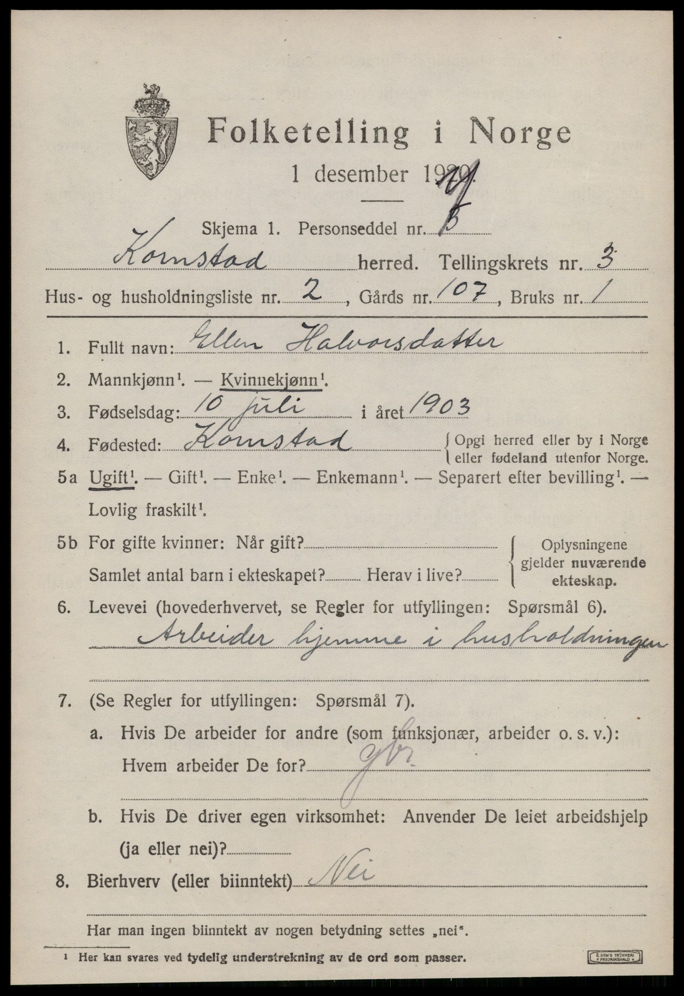 SAT, 1920 census for Kornstad, 1920, p. 1931